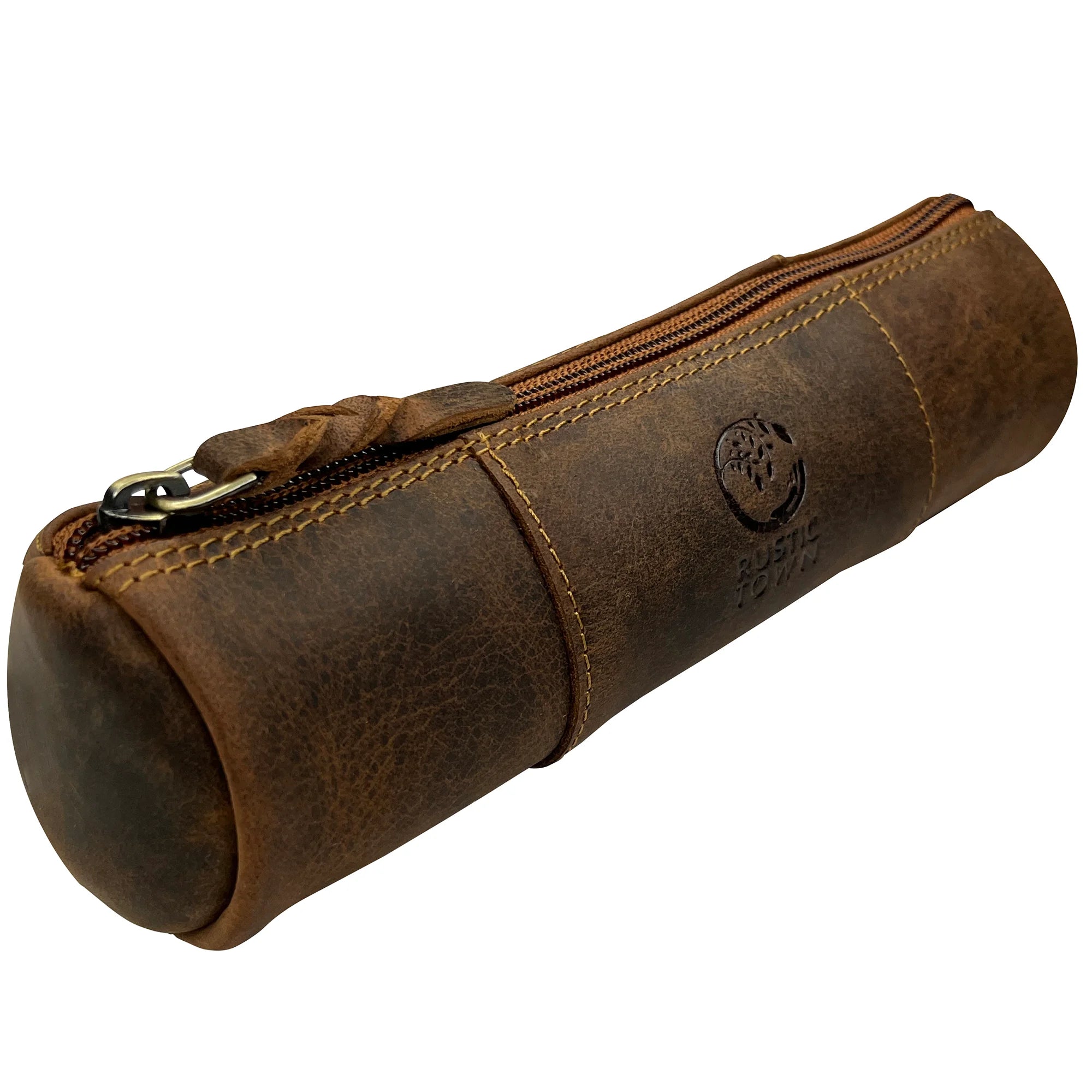 Premium Winnie Leather Zipper Pen Pencil Case - Brown, School & Office Organizer for Students & Professionals - Perfect for Backpacks, Desks & Travel Accessories