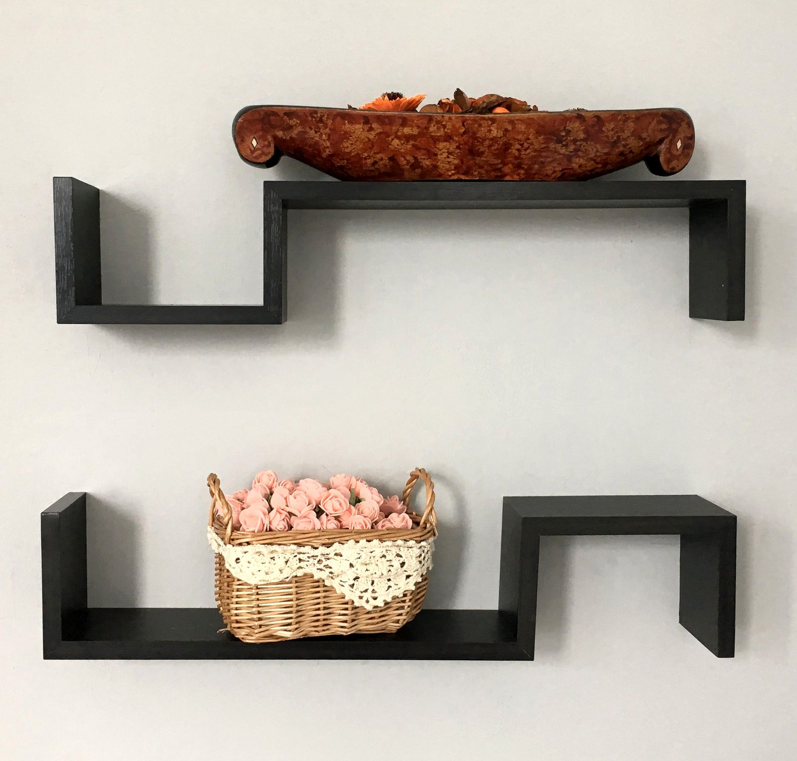 Greenco Floating Wall Shelves Set of 2 - Espresso Brown Wall-Mounted Storage Shelves for Books, Decor & Organizing | Perfect for Bedroom, Bathroom, Living Room & Farmhouse Decor | Space-Saving Home Organization Solution