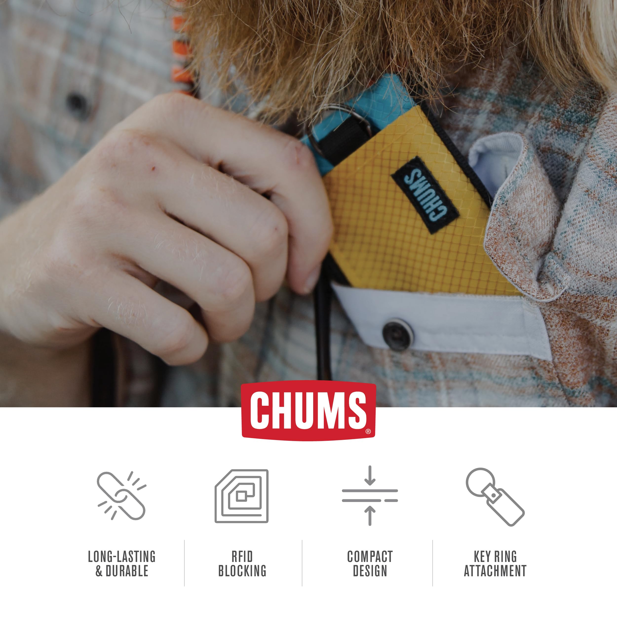 Chums Surfshorts Wallet - Lightweight Slim RFID Blocking Wallet with Clear ID Window & Key Ring - Water Resistant Zippered Travel Wallet for Men - Perfect for Surfing, Beach Trips & Outdoor Adventures