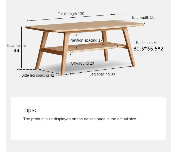 Solid Oak Wood Modern Coffee Table - Stylish & Durable Living Room Furniture for Home Decor