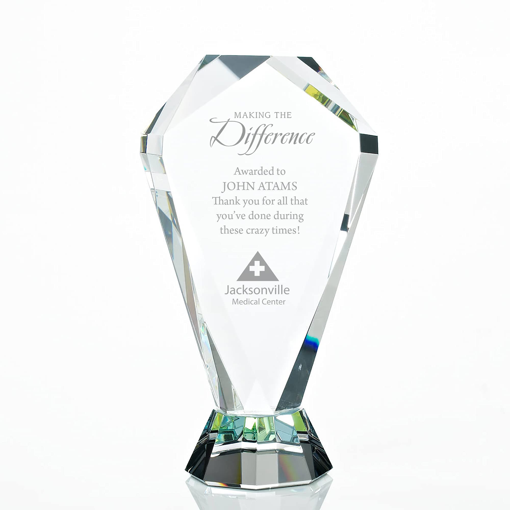 Baudville Custom Engraved Prism Crystal Trophy - Employee Recognition Award with Gift Box - Perfect for Corporate Awards, Milestone Celebrations & Team Appreciation Events