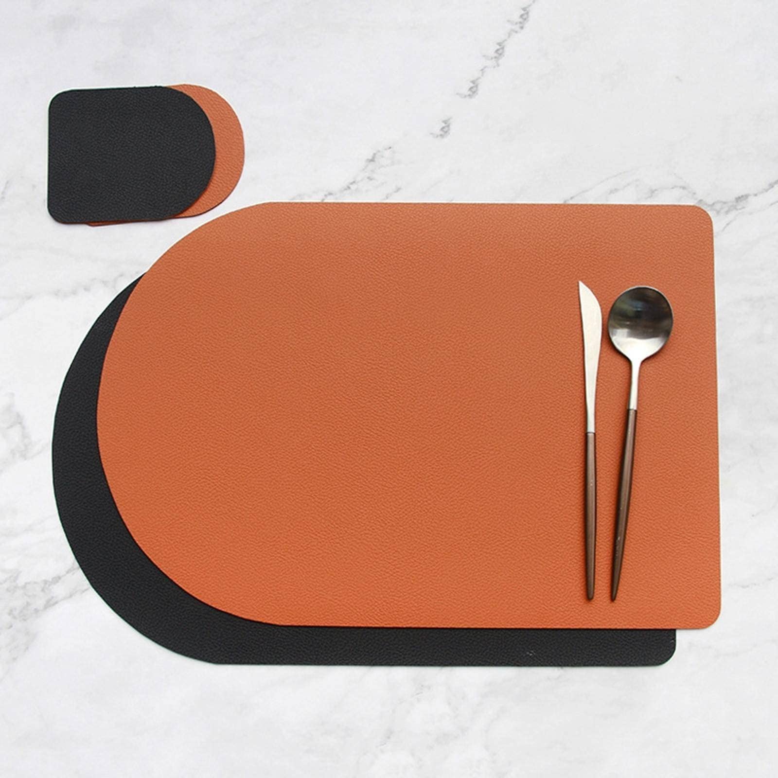 Nordic Style Leather Placemats Set of 2 - Waterproof PU Table Mats for Restaurants, Hotels & Western Dining - Heat Insulation Coasters Included - Perfect for Home Decor, Dinner Parties & Cafes