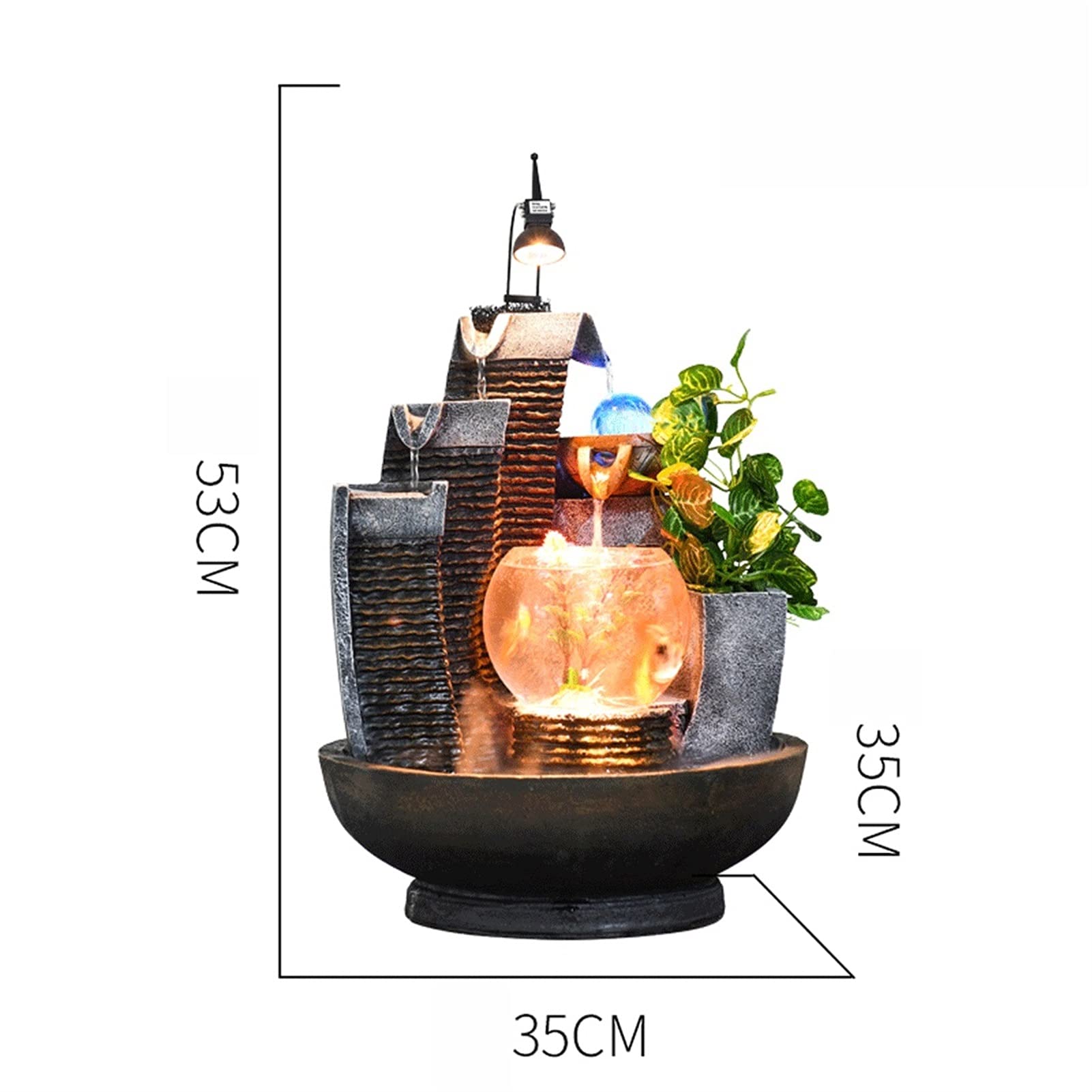 Indoor Water Fountain with LED Light - 35x43cm Zen Decor for Office, Living Room, Fish Tank | Humidifier & Lucky Decoration for Home & Workspace Relaxation