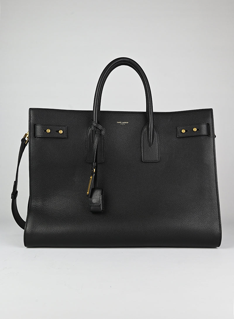 Saint Laurent Sac du Jour Large Black Leather Tote Bag for Women - Luxury Designer Handbag for Work, Travel & Everyday Use