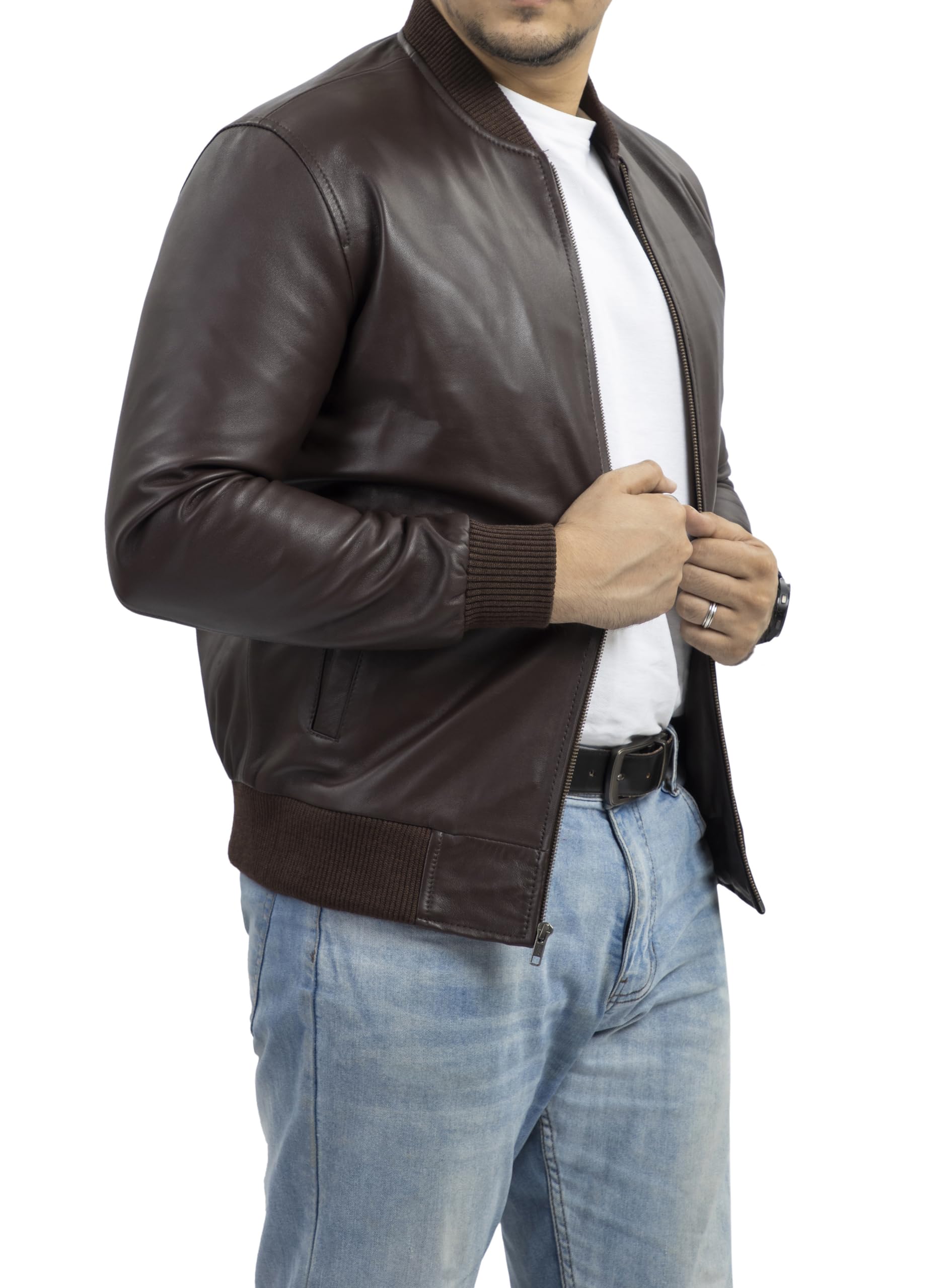 Genuine Lambskin MA-1 Leather Bomber Jacket for Men - Classic Varsity Style Fashion Jacket | Perfect for Casual Wear, Night Out & Motorcycle Riding