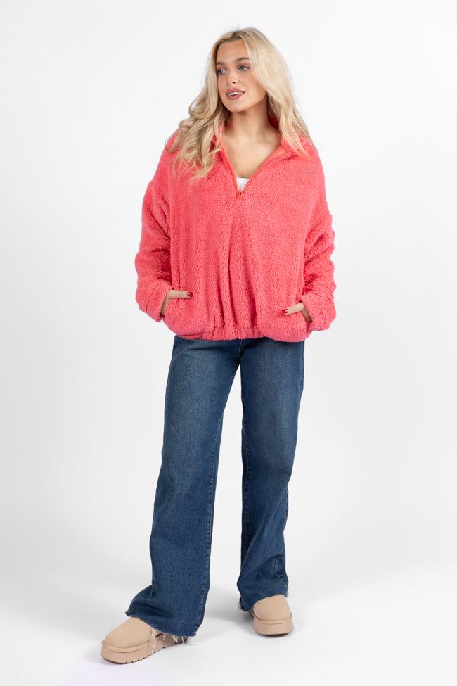 Stay Here Coral Sherpa Pullover - Cozy Fleece Hoodie for Women & Men | Winter Warmth & Outdoor Comfort | Perfect for Camping, Hiking & Casual Wear
