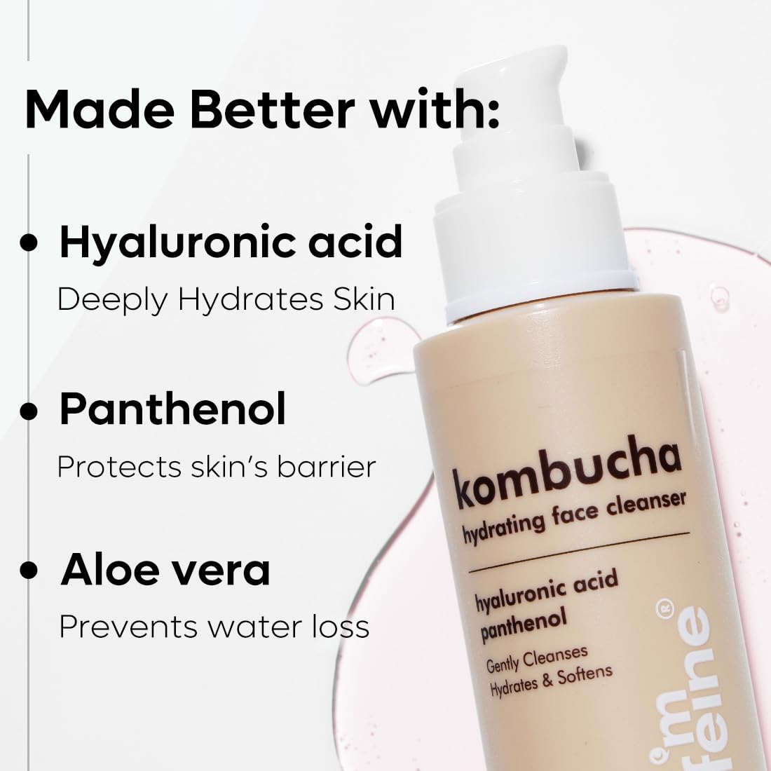 mCaffeine Kombucha Hydrating Face Cleanser with Hyaluronic Acid | Gentle Foaming Cleanser for Dry & Sensitive Skin | Oil-Free, Antioxidant-Rich Facial Wash | Deep Cleansing & Moisturizing for Women & Men | Perfect for Daily Skincare Routine & Travel | 100ml