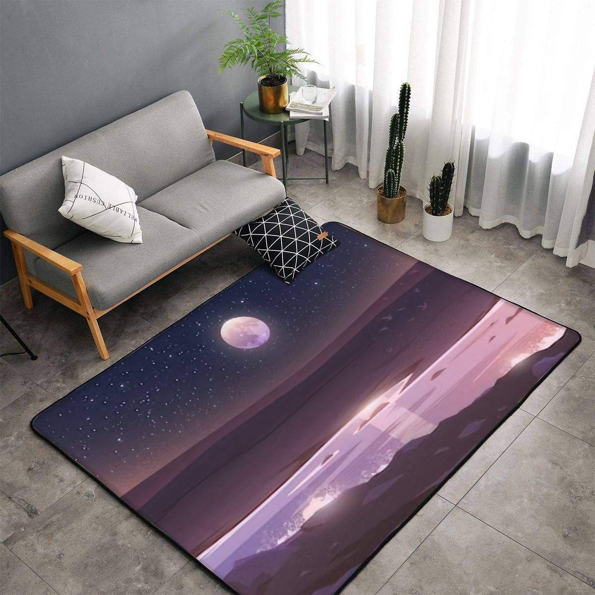 Non-Slip Landscape Area Rug - Moon Valley River Design Soft Indoor/Outdoor Carpet for Living Room, Nursery, Yoga | Durable Floor Mat for Home Decor, Door Mat, Runner