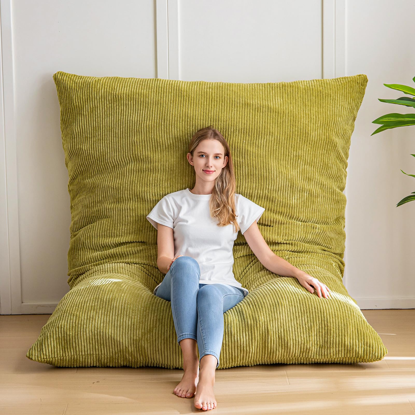 MAXYOYO 3-in-1 Bean Bag Chair - Giant Comfortable Pillow Lounger for Adults & Kids, Soft Green Fabric for Living Room, Bedroom, Dorm - Perfect for Relaxing, Gaming & Reading