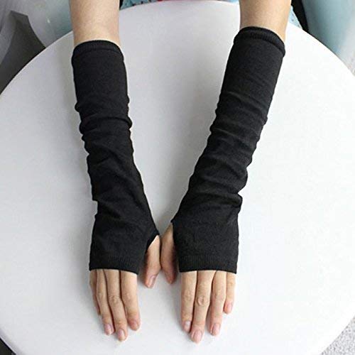 Fingerless Elastic Arm Sleeves for Women - Winter Warm Fleece Lined Arm Covers in Light Grey - Perfect for Office, Driving & Outdoor Activities