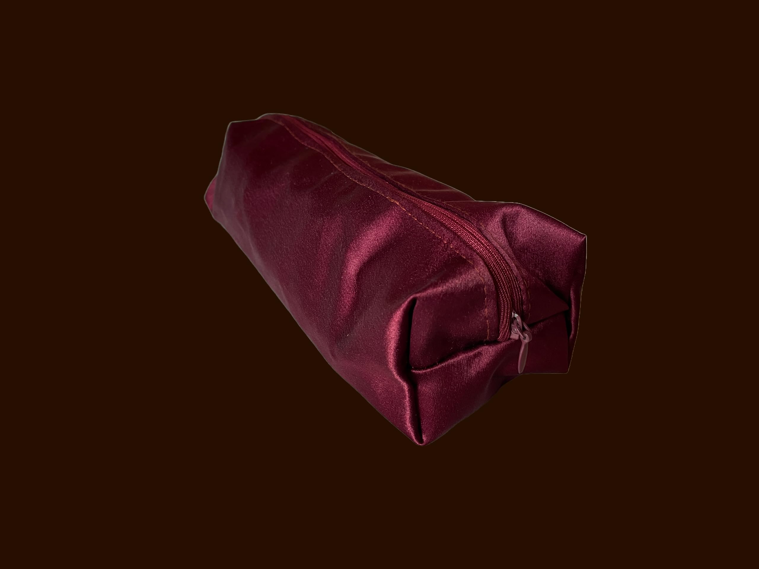 RUKHSI Dark Maroon Satin Zippered Pouch - Multipurpose Organizer for Pencils, Cosmetics & Office Supplies | Stylish School, Travel & Desk Storage for Women & Men | Perfect for Work, College & Daily Essentials