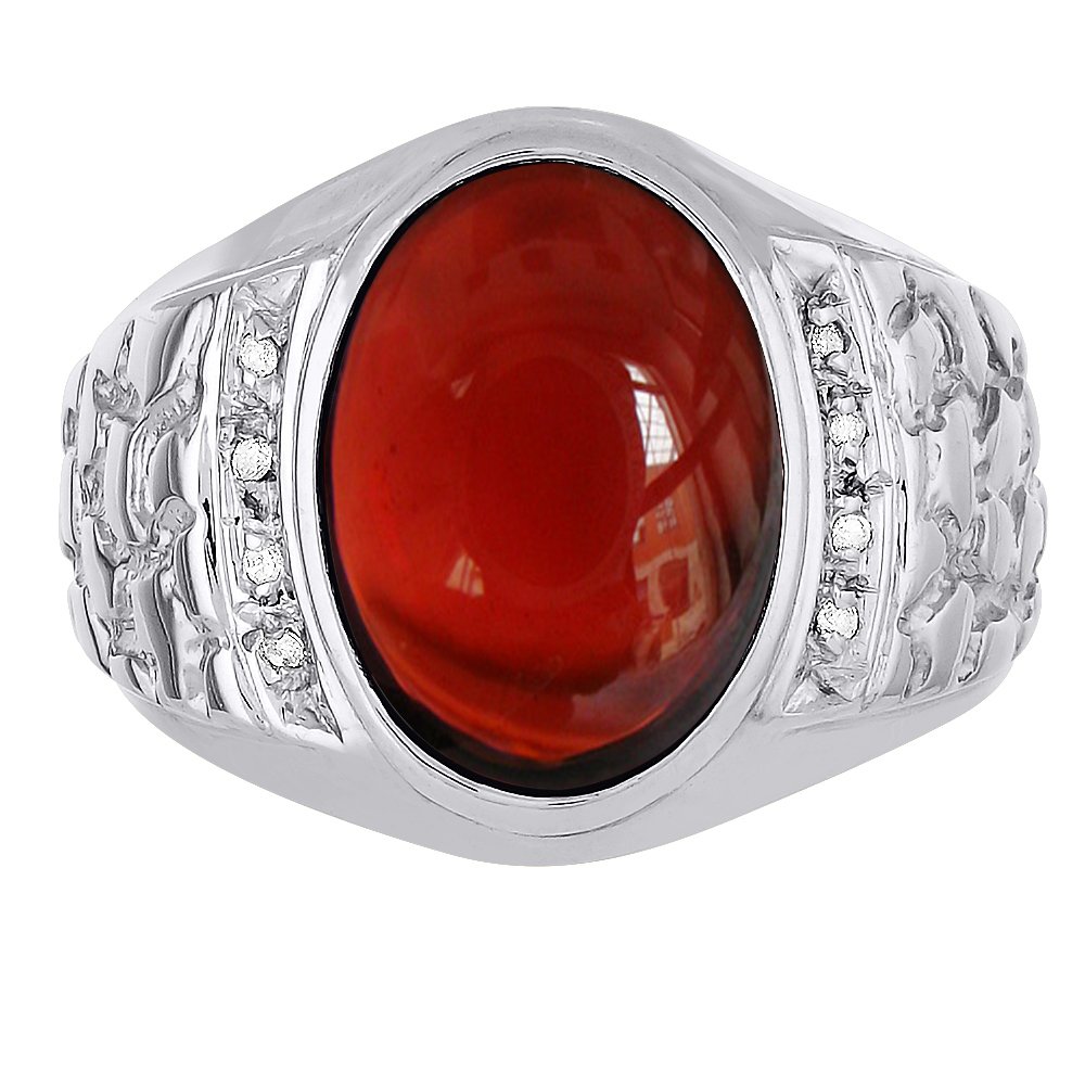 14K White Gold Men's Garnet & Diamond Nugget Band Ring - Elegant Gemstone Jewelry for Men, Perfect for Weddings, Anniversaries & Special Occasions