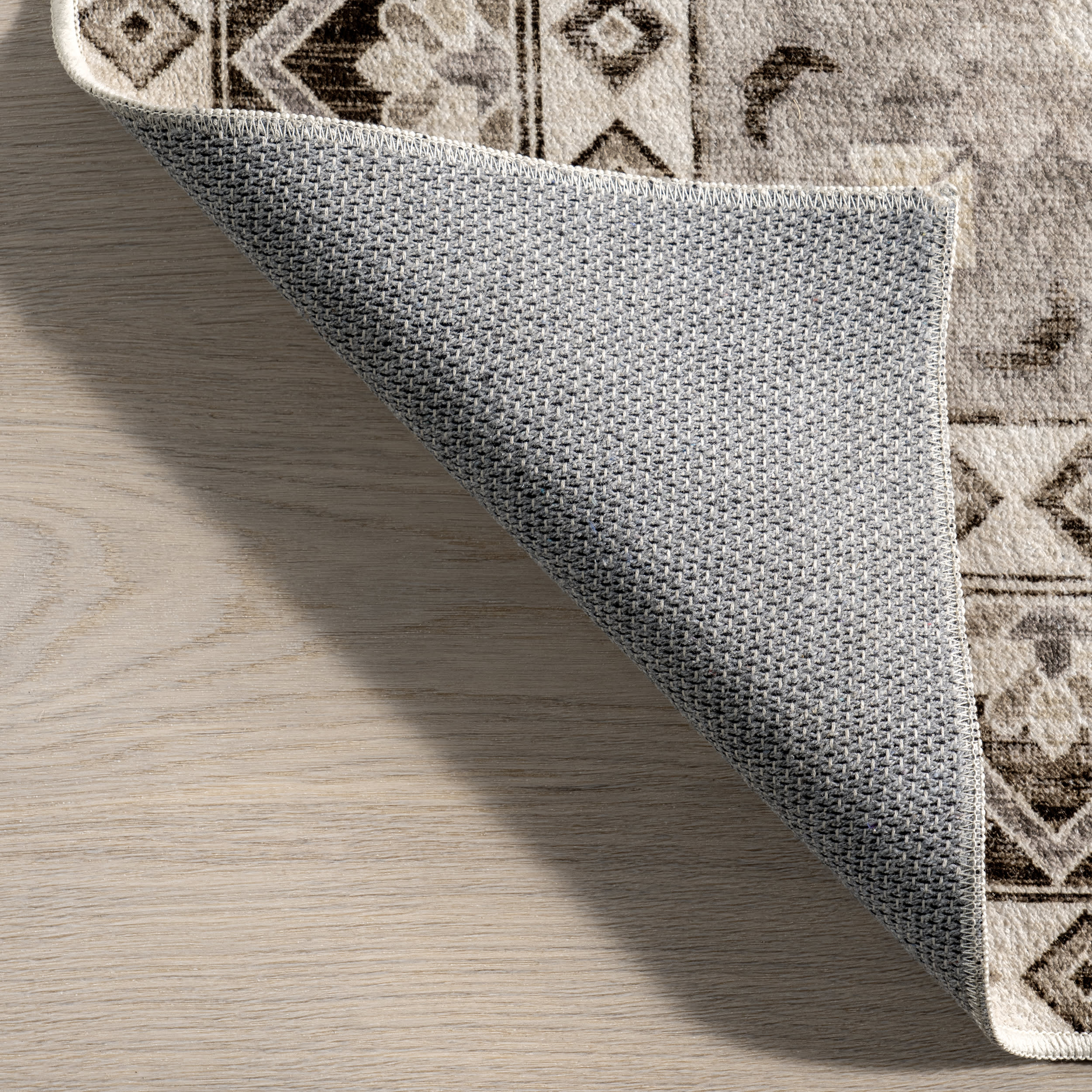 Clovebud Medallion Washable Rug - Soft & Durable Beige Area Rug for Living Room, Bedroom, or Office - Easy to Clean Non-Slip Floor Mat