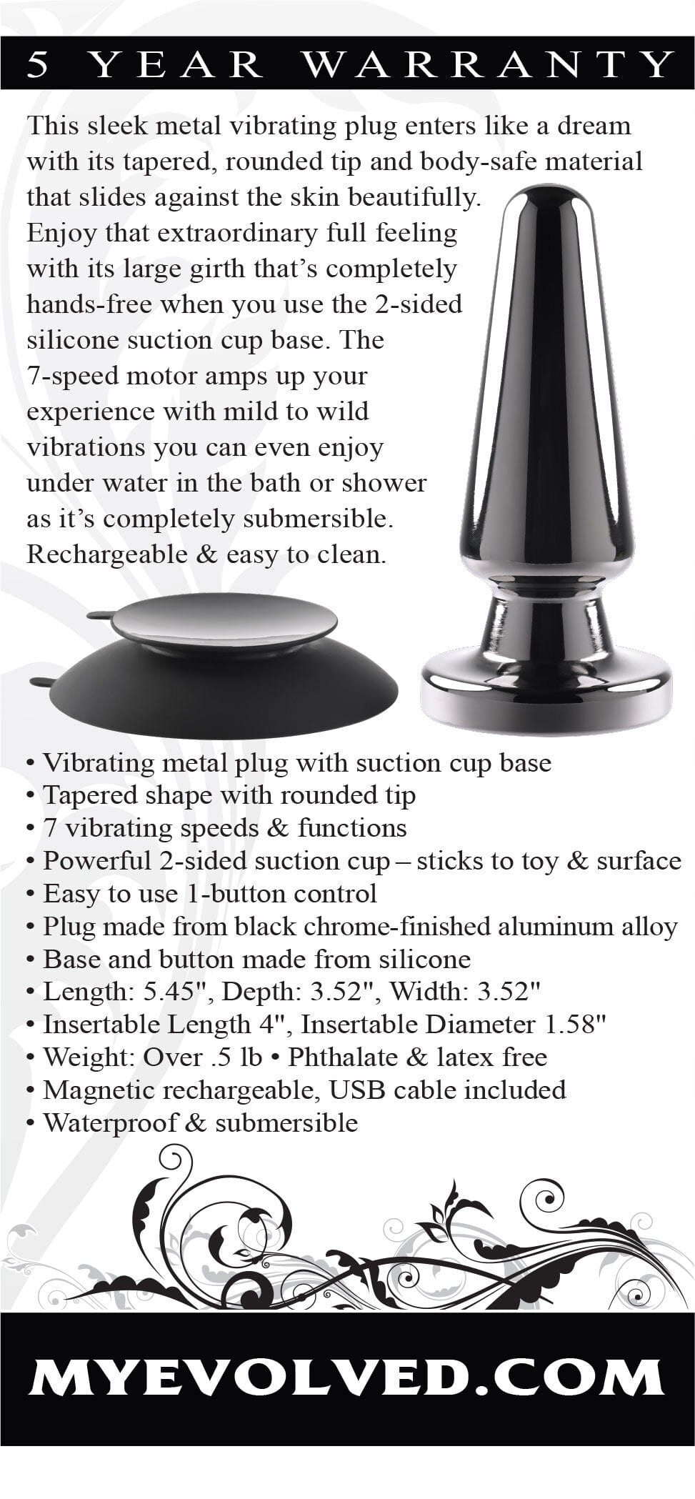 Premium Metal Vibrating Butt Plug with Strong Suction Cup - Remote Control Anal Toy for Couples Play & Solo Pleasure - Perfect for BDSM, Roleplay & Sensual Massage