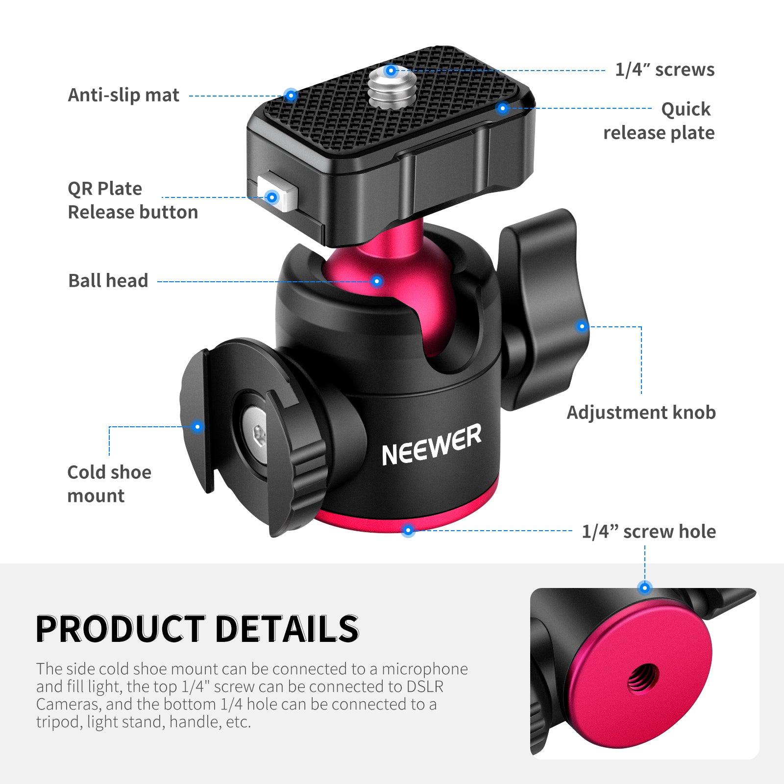 NEEWER ST32 Quick Release Camera Ball Head with 360° Panoramic Rotation - Perfect for DSLR, Mirrorless Cameras, and Video Shooting - Ideal for Travel, Vlogging, and Photography