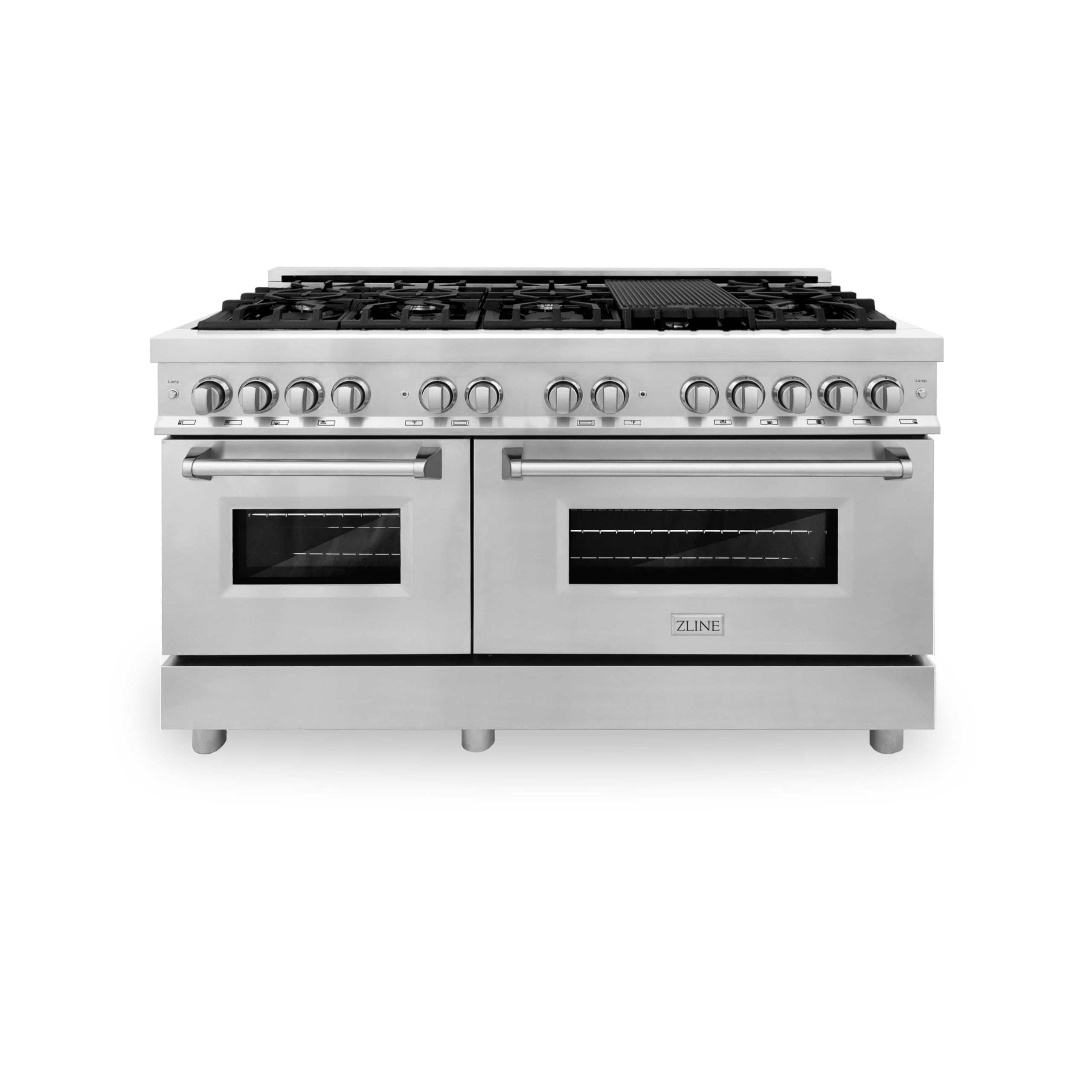 ZLINE RA60 60-Inch Stainless Steel Dual Fuel Range - 9 Burner Gas Cooktop & 2 Electric Convection Ovens - 7.4 cu. ft. Capacity - Professional Kitchen Appliance for Home Chefs & Cooking Enthusiasts