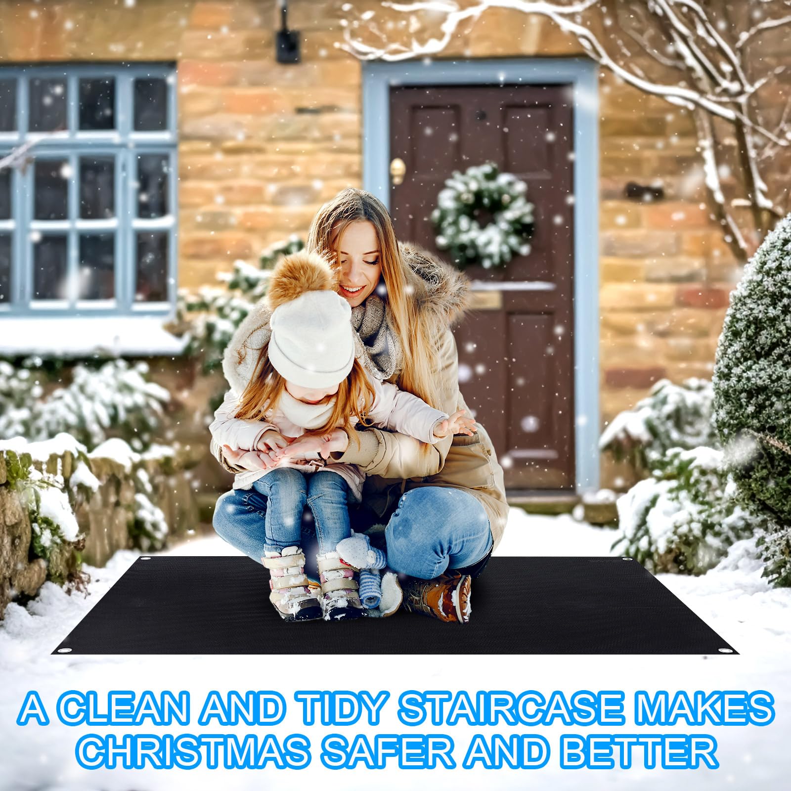 Heated Snow Melting Mats for Outdoor Use - Non-Slip Rubber Heating Entrance Mats with Plug Power Cord - Ideal for Sidewalks, Roof Walkways, and Driveways in Winter (Black, 30 x 47 Inch) - Perfect for Home, Business, and Commercial Properties