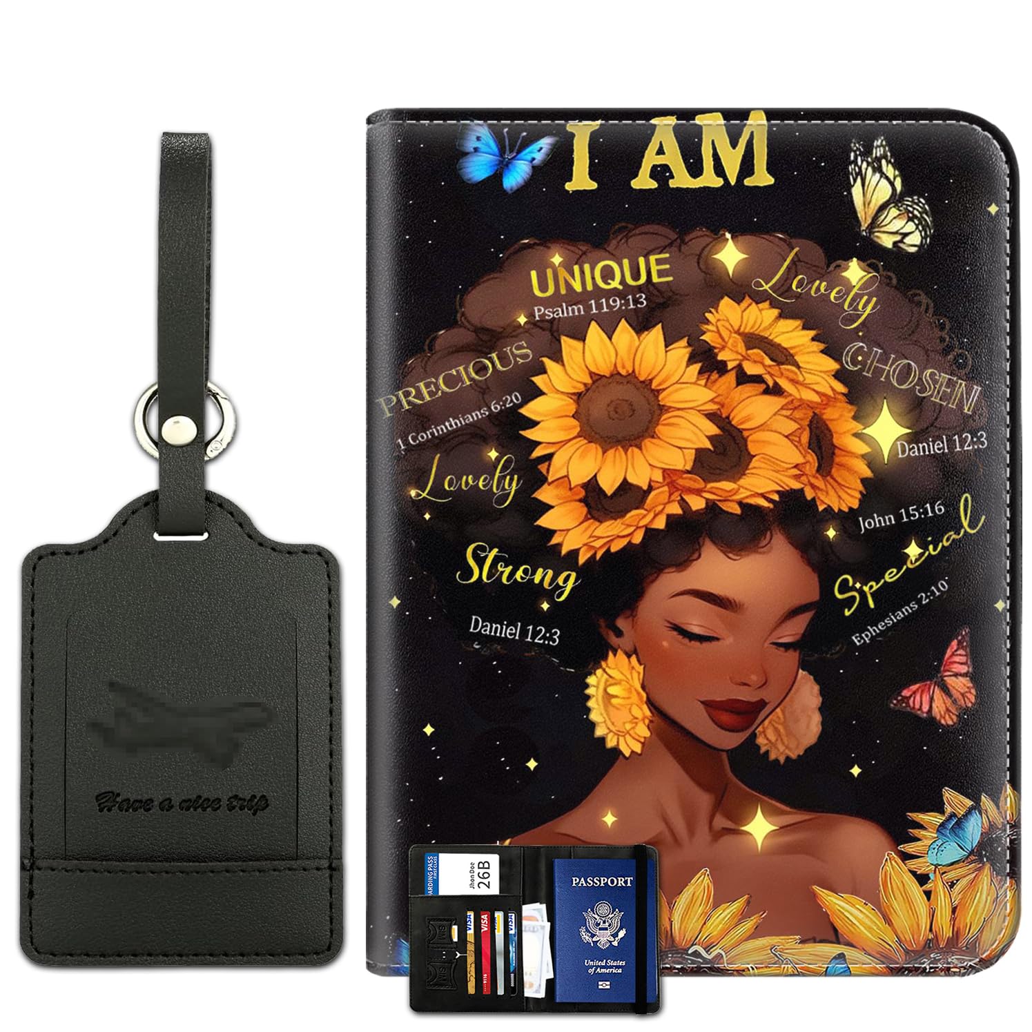 RFID Blocking Passport Holder & Luggage Tag Set - Waterproof Leather Travel Document Organizer with Multiple Slots for Women & Men | Perfect for International Travel, Business Trips & Vacation Accessories