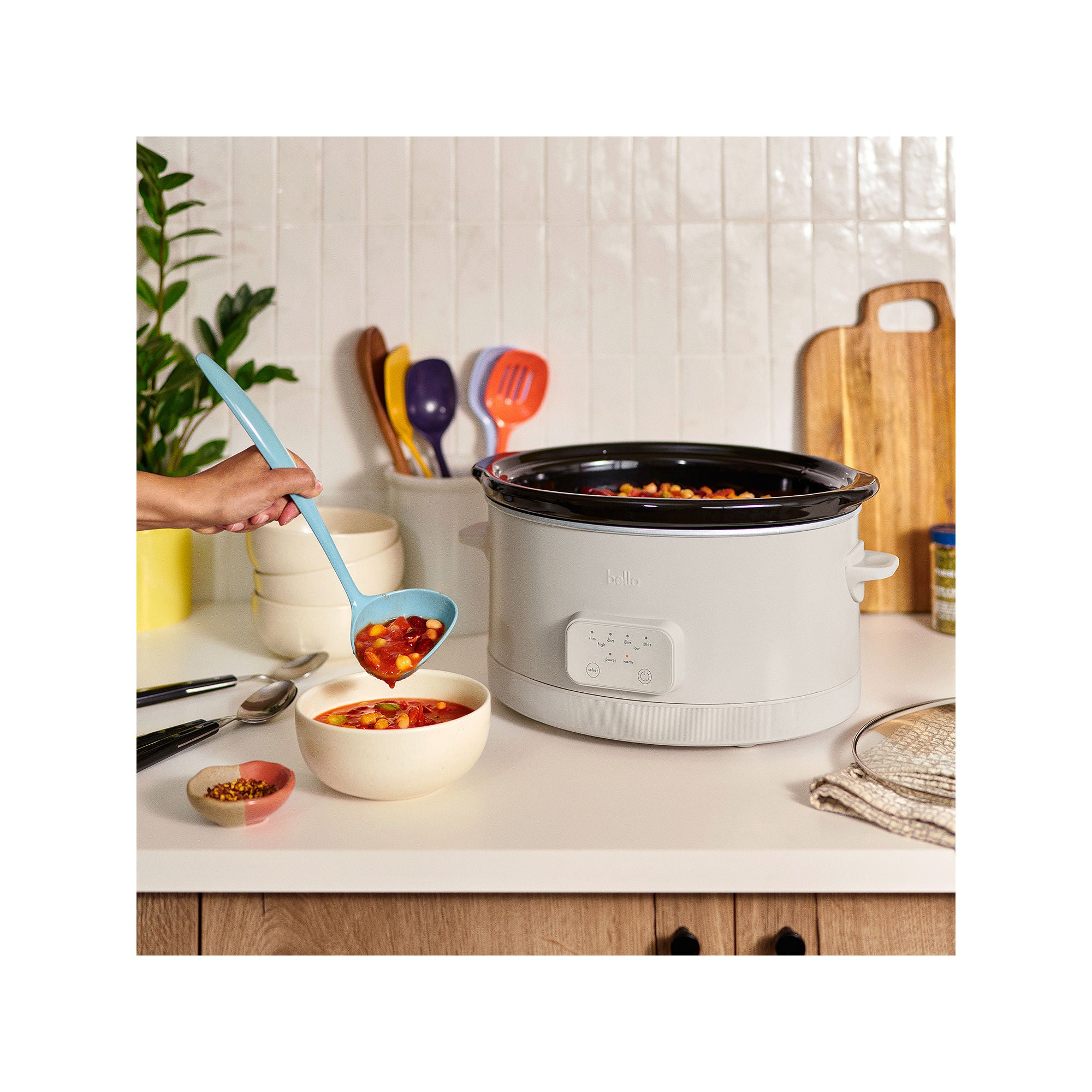 Bella Digital 6Qt Programmable Slow Cooker with Timer & Auto Warm - Perfect for Soups, Stews & Family Meals (Model 35121) | Oatmilk One Size | Ideal for Busy Families & Meal Prep
