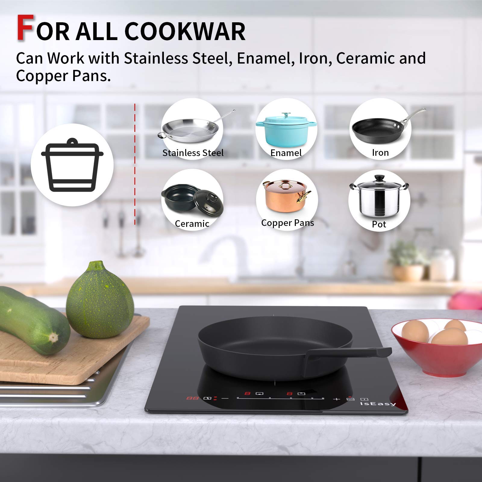 Double Induction Cooktop - 3400W Electric Induction Stove with 2 Zones, 29cm Built-in Ceramic Glass Surface, Touch Controls & Timer - Perfect for Home Kitchen, RV, and Small Spaces