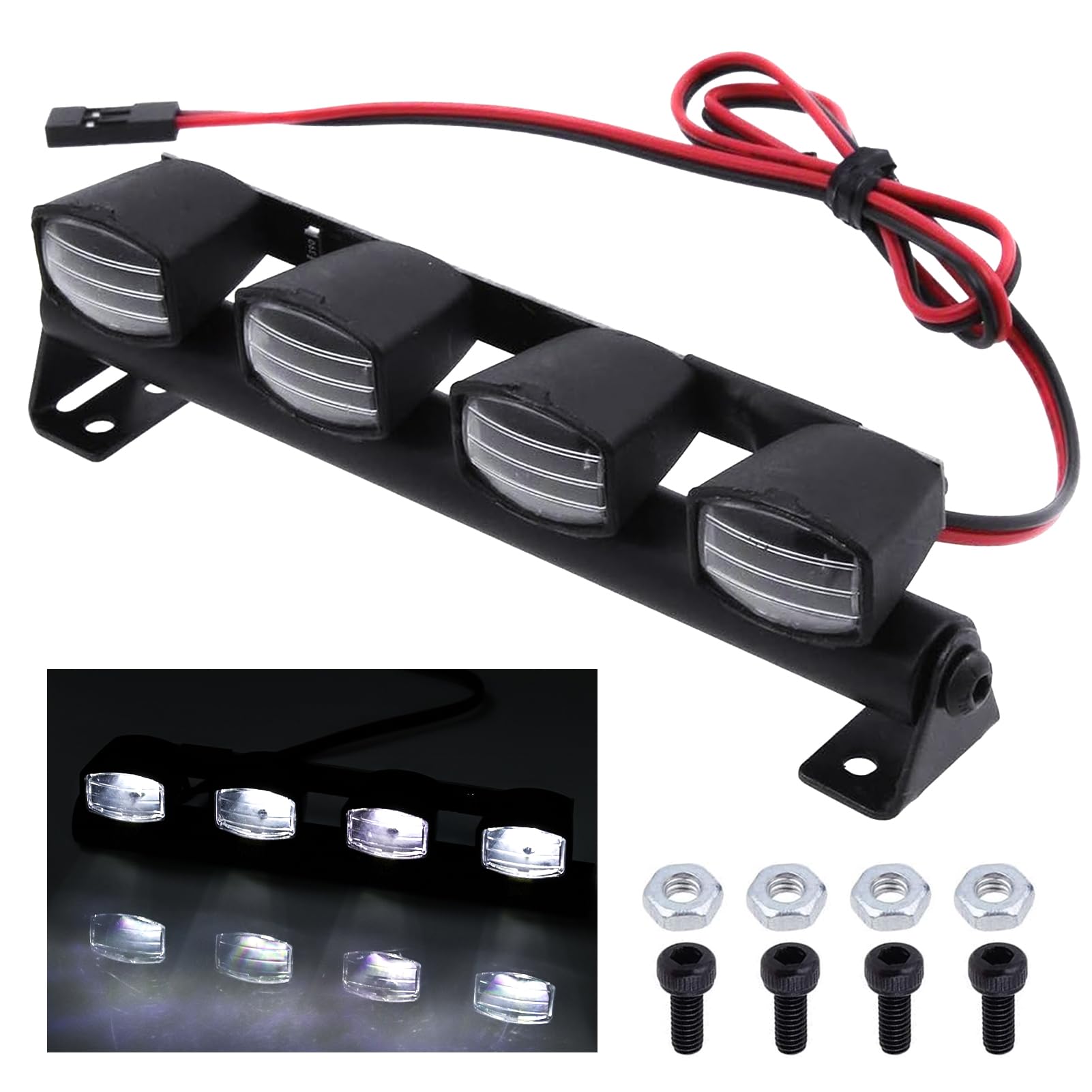 HobbyPark 4 LED RC Car Light Bar Kit - Waterproof Roof Lights for 1/10 Scale RC Crawler & Truck - Off-Road Night Driving & Trail Adventure Accessories