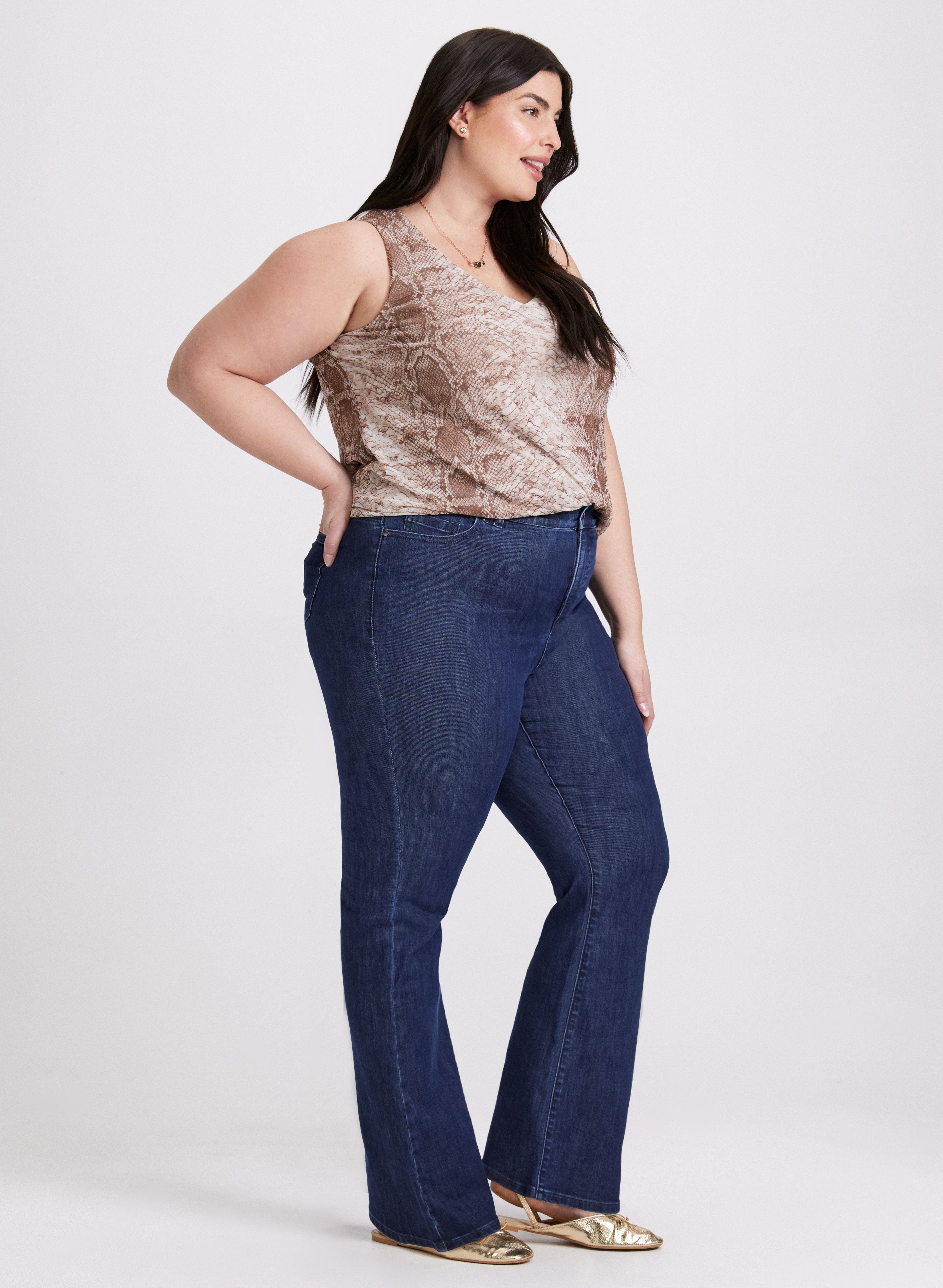 Flare Leg Jeans for Women - Dark Blue High Waist Bootcut Denim Pants | Stretch Comfort Fit | Casual & Office Wear | Model 5010331 0288 964