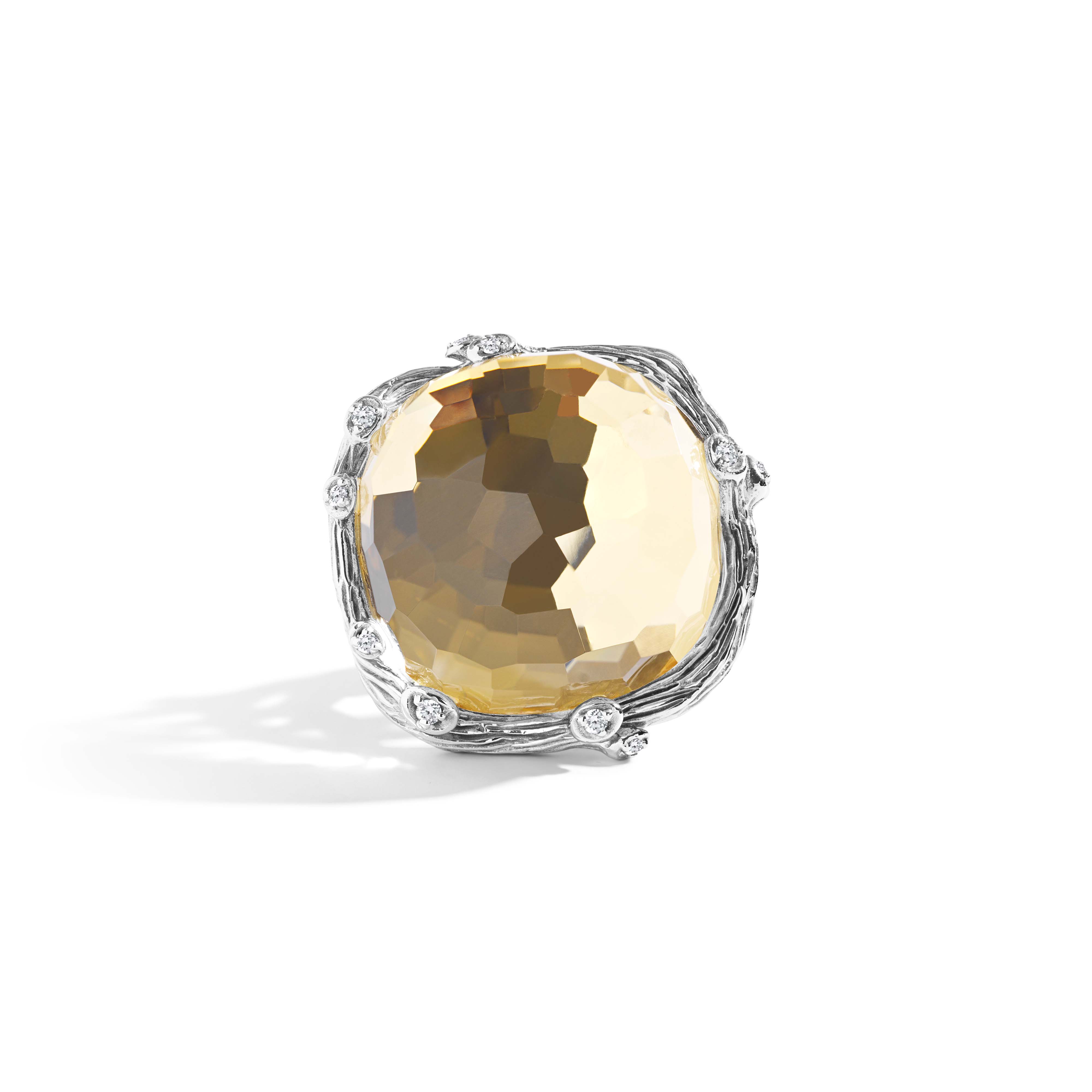 Enchanted Forest Ring with Gold Doublet and Diamonds - 21mm Elegant Jewelry for Women, Perfect for Weddings, Anniversaries & Special Occasions