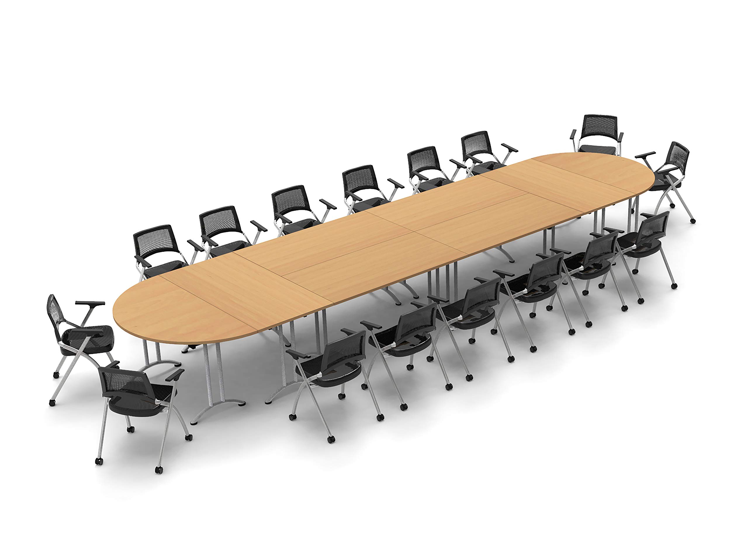16-Person Folding Conference Table with Chairs - Beech Wood 24-Piece Set for Meetings, Seminars & Classrooms | Space-Saving Foldable Design (Tables & Seating Included) | Perfect for Office, School & Event Spaces