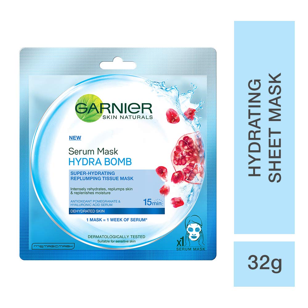 Garnier Skin Naturals Green Tea & Hydra Bomb Face Serum Sheet Mask Set - 32g Each (Green Tea & Hyaluronic Acid) for Hydration & Brightening | At-Home Spa & Self-Care Skincare Routine