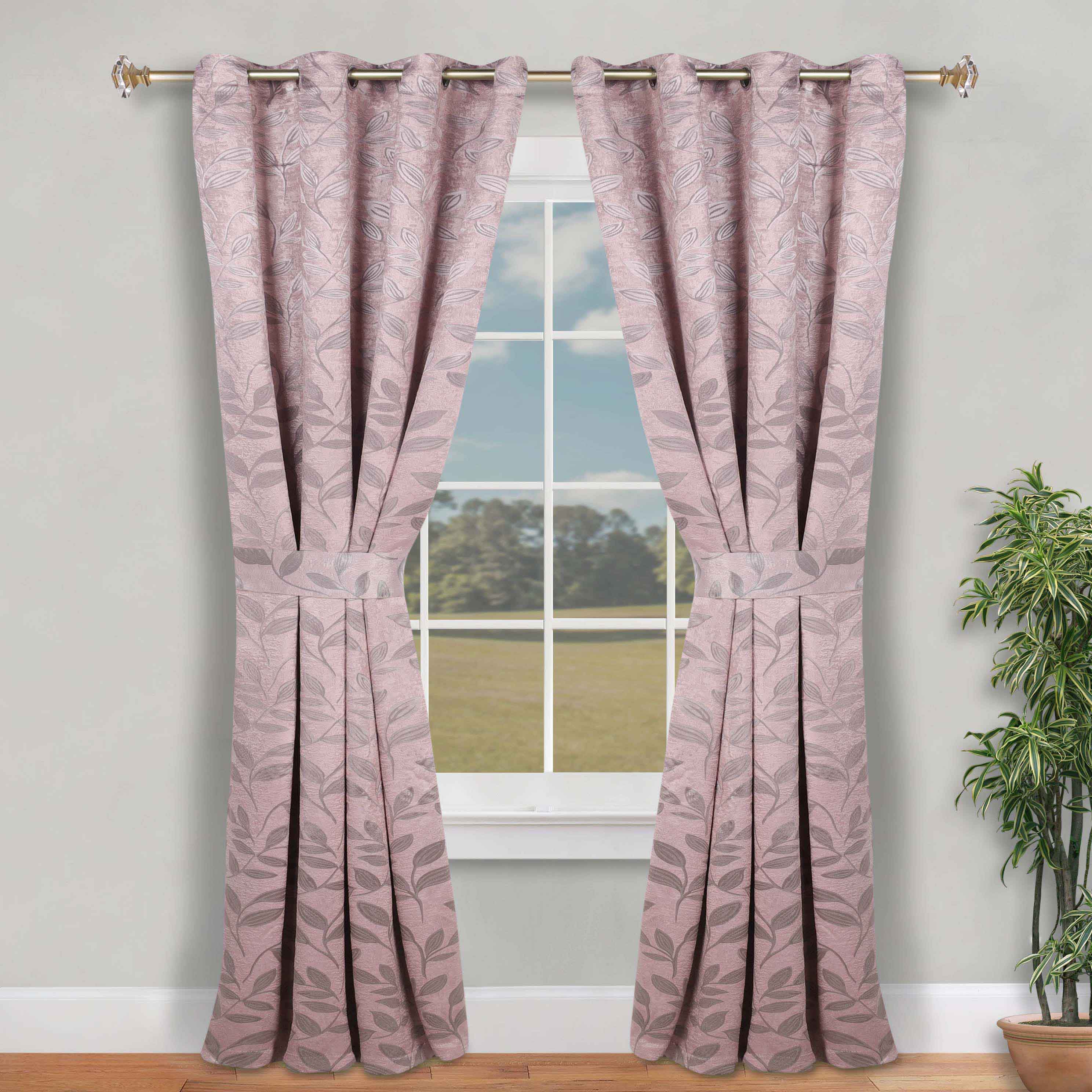 Blackout Curtains for Bedroom - Set of 2 Panels, 100% Room Darkening Thermal Insulated Drapes with Leaves Pattern - Perfect for Nursery, Home Theater & Light Sleepers
