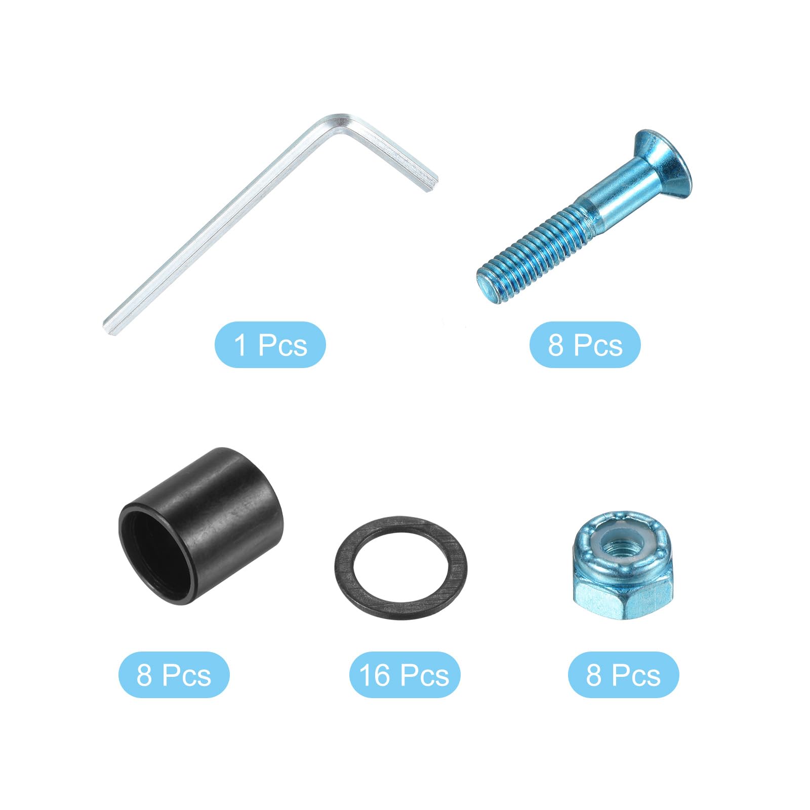 PATIKIL Skateboard Hardware Kit - 8pc Mounting Screws, Axle Nuts, Hex Key Set with Washers & Spacers for Skateboard Truck Wheels | Perfect for DIY Skateboard Assembly & Maintenance