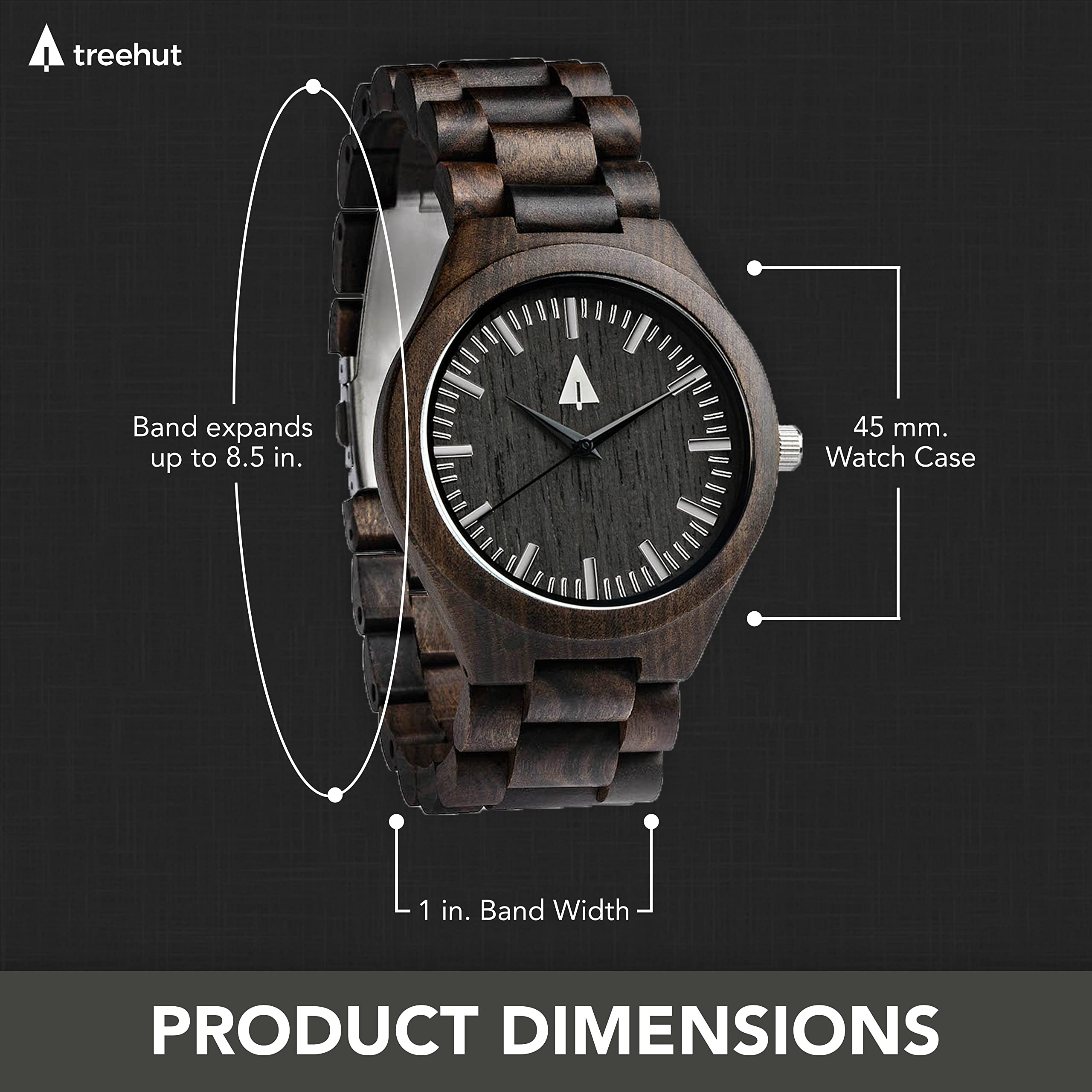 Men's Ebony Wood Watch - Japanese Quartz Movement & Adjustable Strap for Outdoor & Business