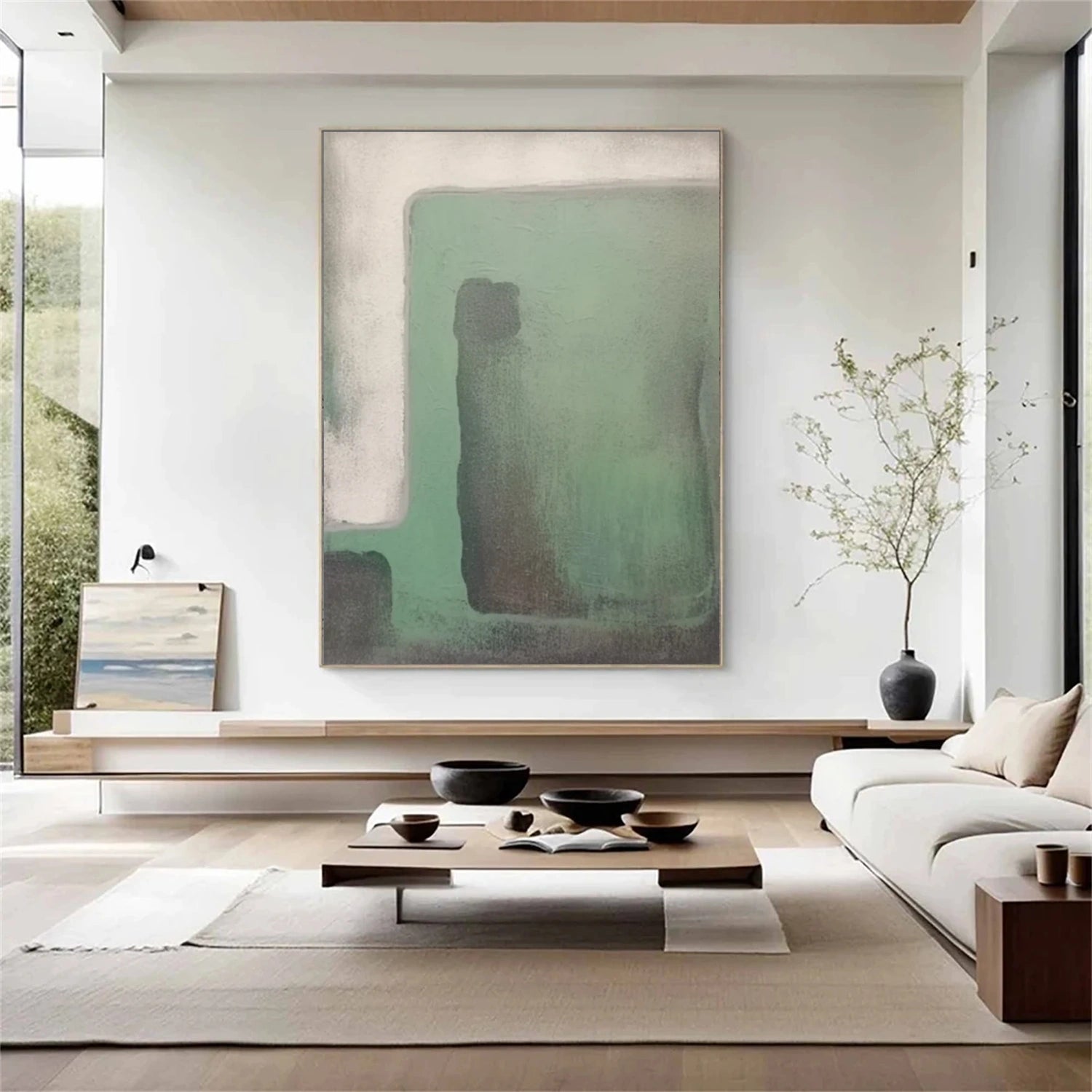 Beige & Green Abstract Wall Art Print #BG122 - Modern Home Decor for Living Room, Bedroom & Office