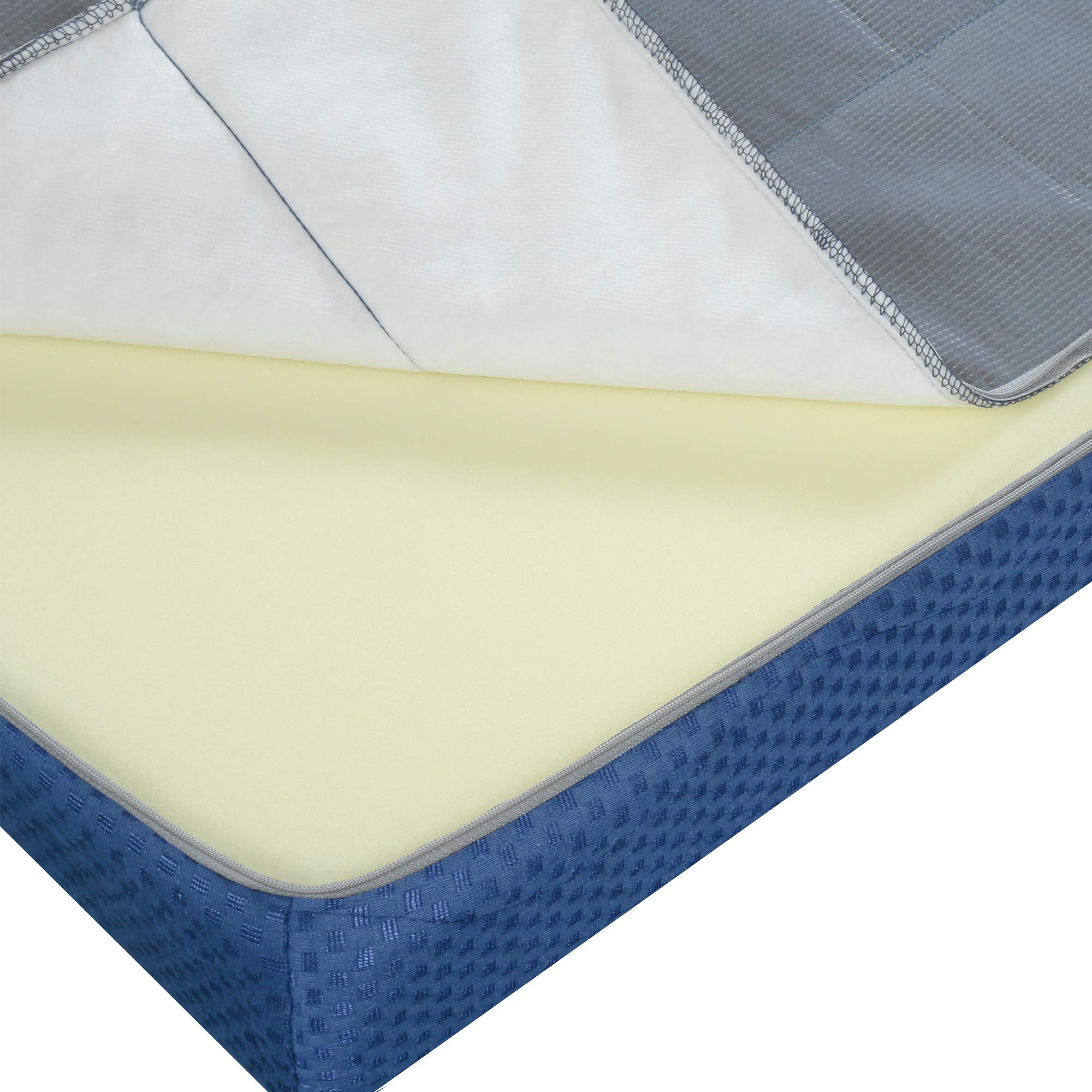 PrimaSleep 4 Inch Tri-Folding Mattress Topper - Full Size Blue Memory Foam Guest Bed Topper with Washable Cover - Perfect for Sleepovers, Dorm Rooms, Camping & Travel - Portable & Easy to Carry