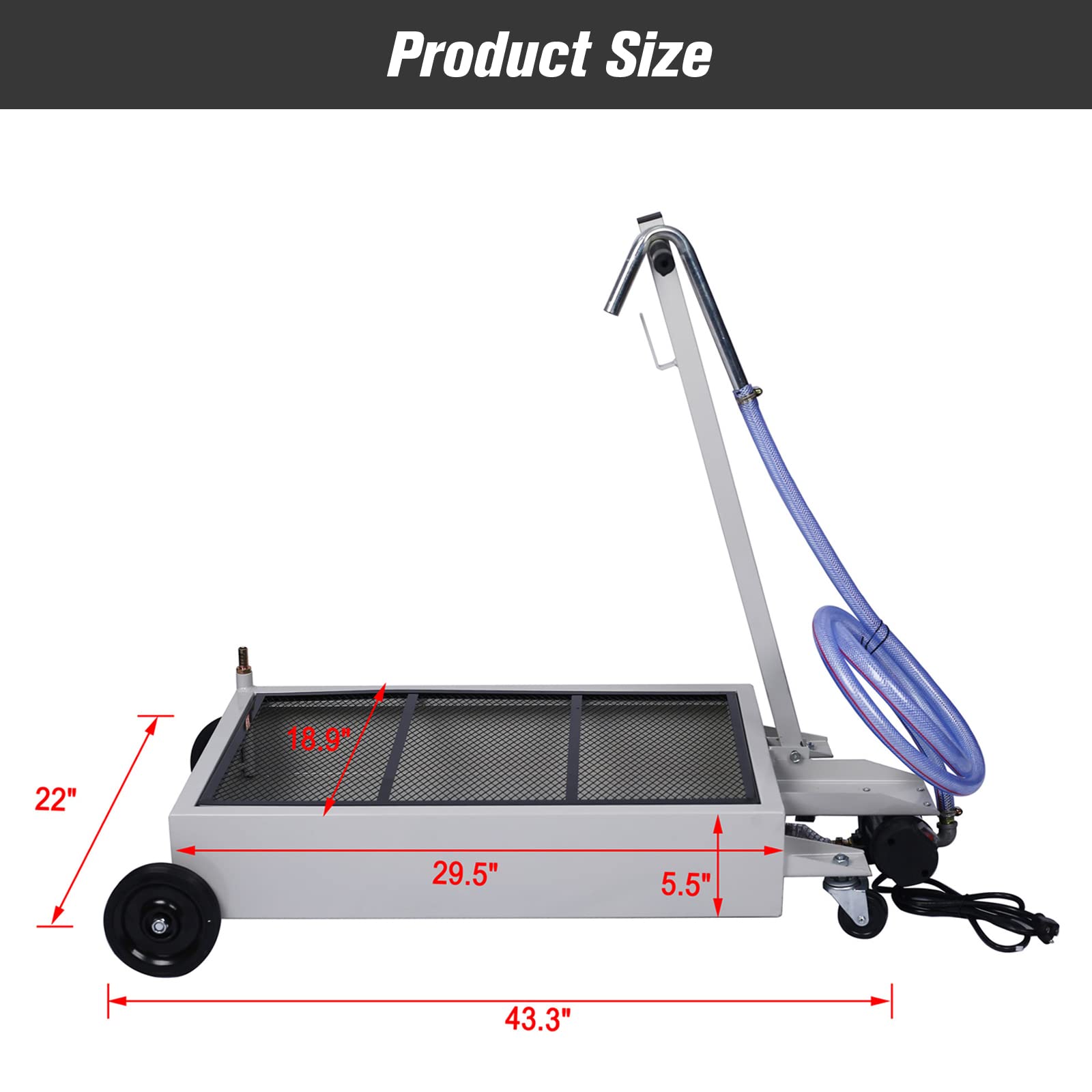 15 Gallon Oil Drain Pan with Electric Pump - Portable Low Profile Oil Change Tank for Cars, SUVs & Trucks - Large Capacity Oil Drain Pan with Hose & Swivel Caster Wheels - Perfect for Garage, Auto Shop & DIY Oil Changes (Gray)