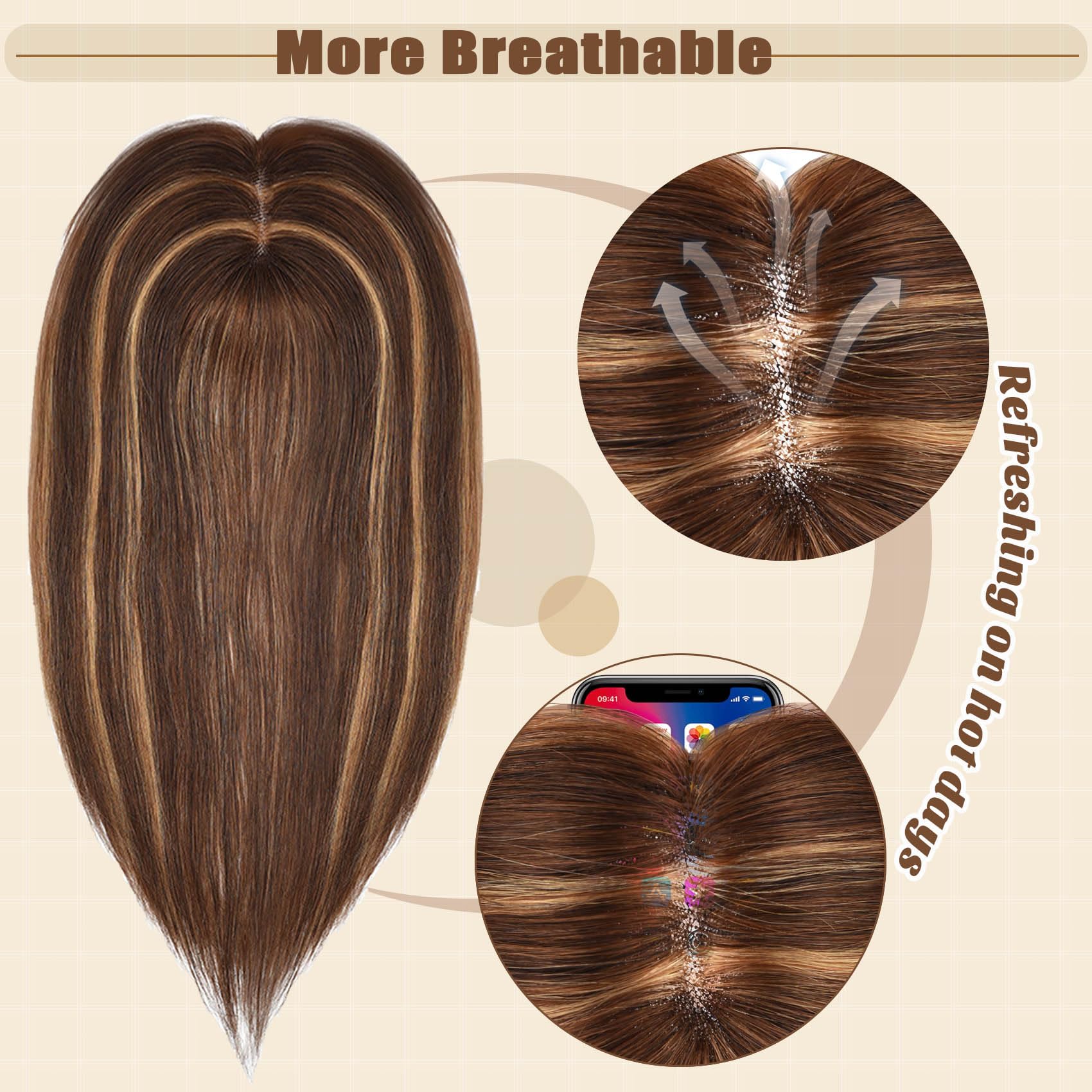 Premium JGS1996 Human Hair Toppers for Women – 150% Density Handmade Lace Base Remy Hair Wig Topper for Thinning Hair – No Bangs Clip-In Hair Extensions – Perfect for Daily Wear, Special Occasions & Hair Volume Enhancement