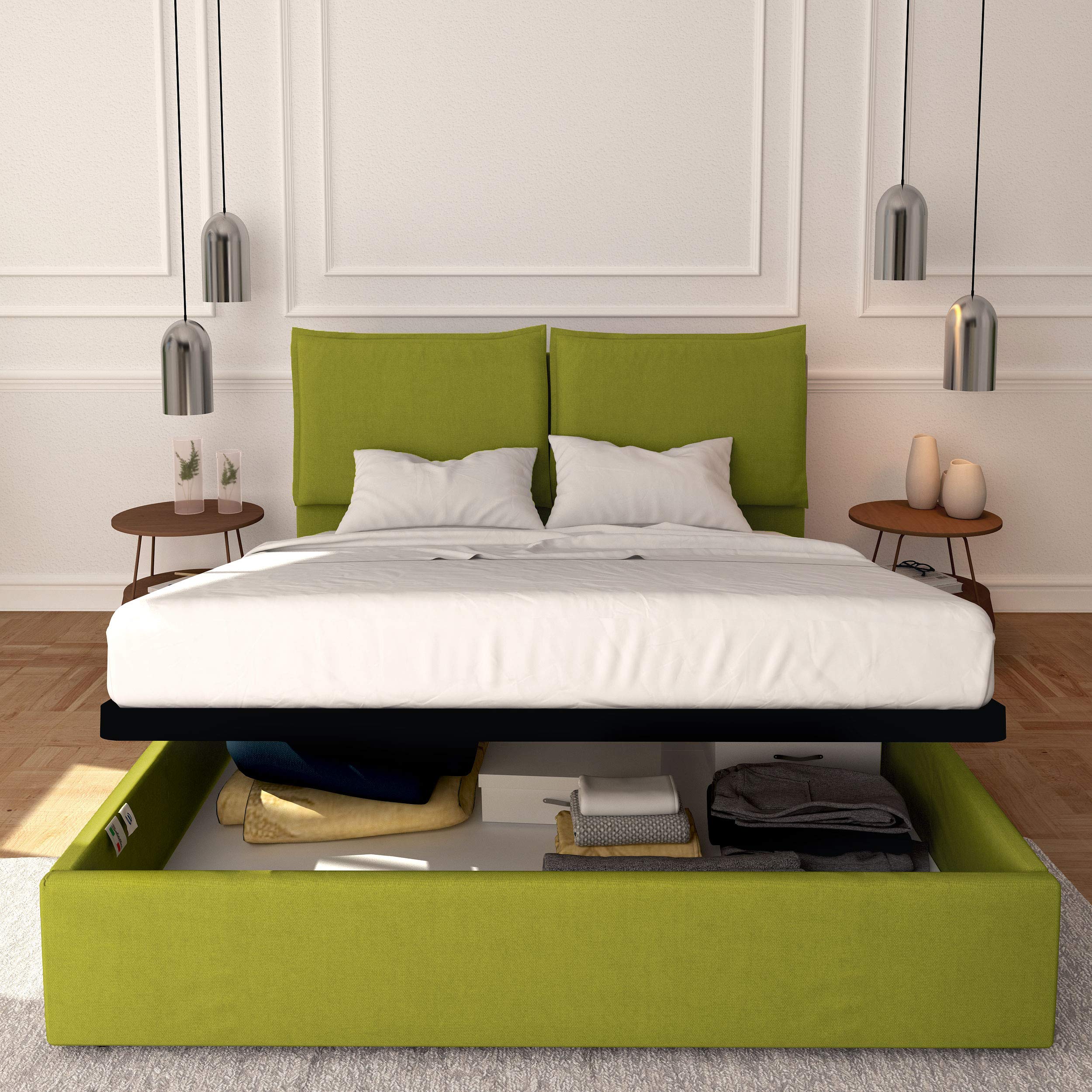 Baldiflex Licia Fabric Queen Size Bed with Slatted Base & Upholstered Headboard - 160x190cm Mattress Foundation for Master Bedroom, Guest Room & Modern Home Decor