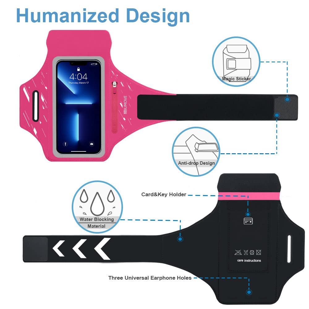 Premium Adjustable Armband with Secure Headset Holder for iPhone 16/15/14/13/12/11 Pro Max & Plus/Xs Max - Sweatproof Running Gym Workout Armband Case (Pink) - Ideal for Jogging, Fitness Training & Outdoor Activities
