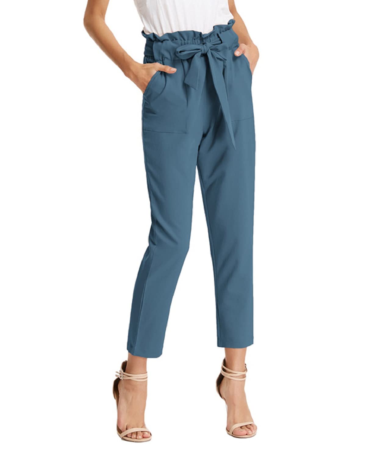 GRACE KARIN Women's High Waisted Paper Bag Pants - Slim Fit Office Work Pants for Women, Comfortable Stretch Pencil Pants for Business Casual & Professional Wear