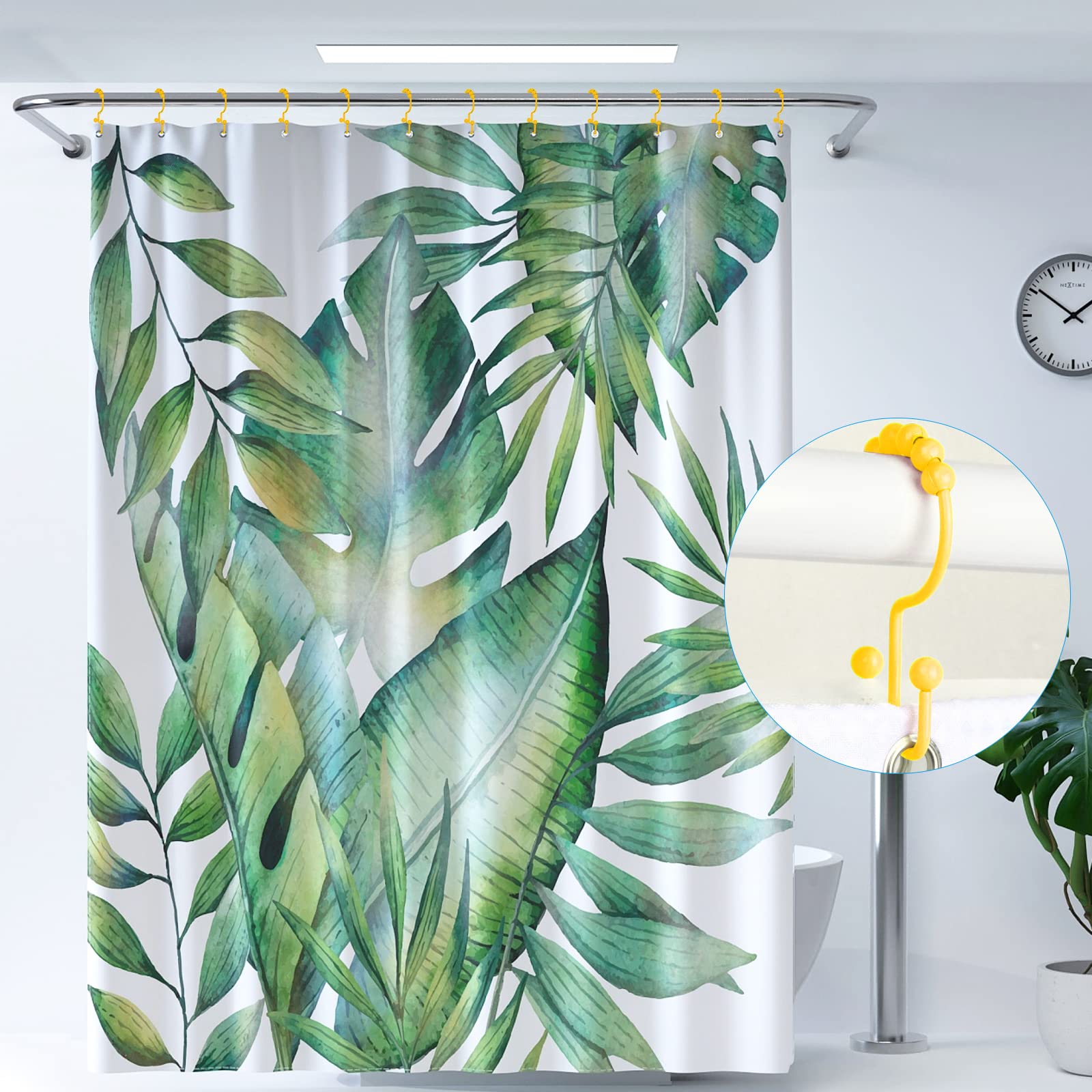 Premium 304 Stainless Steel Shower Curtain Hooks - 12 Pack Yellow Double Glide Bathroom Shower Rings for Smooth Curtain Movement - Durable Rustproof Hooks for Shower Rods & Bath Curtains - Perfect for Bathroom Decor & Easy Curtain Adjustment