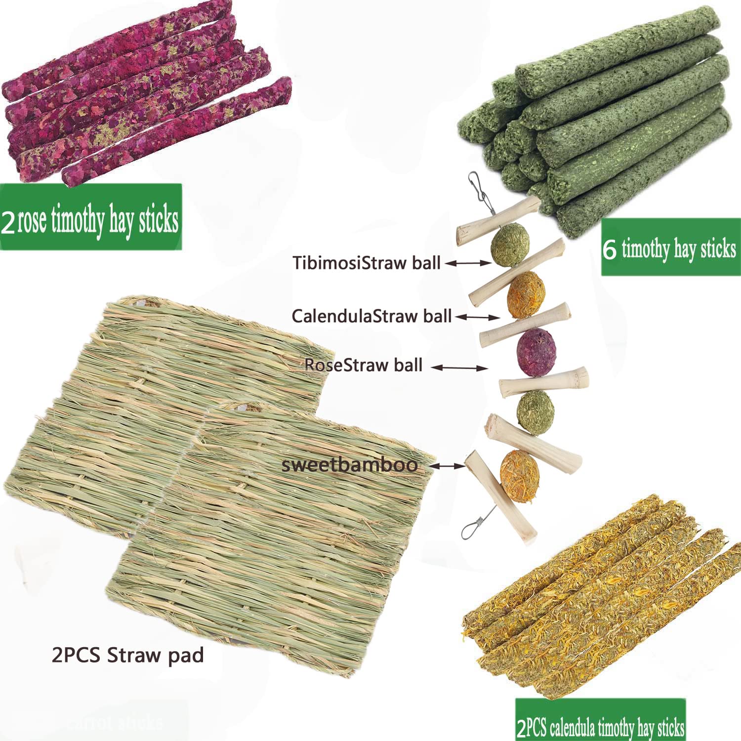 **30PCS Natural Timothy Hay & Apple Wood Chew Toys for Rabbits, Guinea Pigs, Hamsters, Chinchillas - Handmade Dental Treats for Teeth & Molar Care - Perfect for Cage Enrichment & Small Pet Chewing Needs**