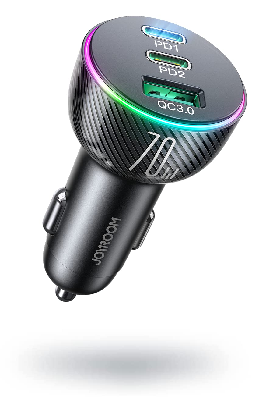 JOYROOM 70W USB C Car Charger Fast Charging - Dual PD 35W & QC3.0 Ports - Compatible with iPhone 16 Pro Max/15/14, iPad Pro, Samsung Galaxy S24/S23/S22, Google Pixel - Perfect for Road Trips & Long Drives