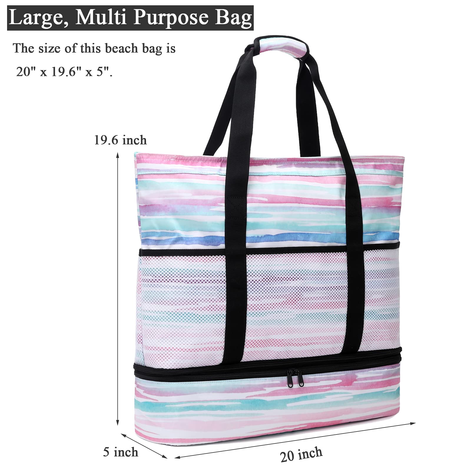 **Octsky Large Waterproof Beach Tote Bag with Cooler & 9 Pockets - Sandproof Zipper Pool Bag for Women - Perfect for Beach Trips, Pool Parties & Outdoor Picnics**