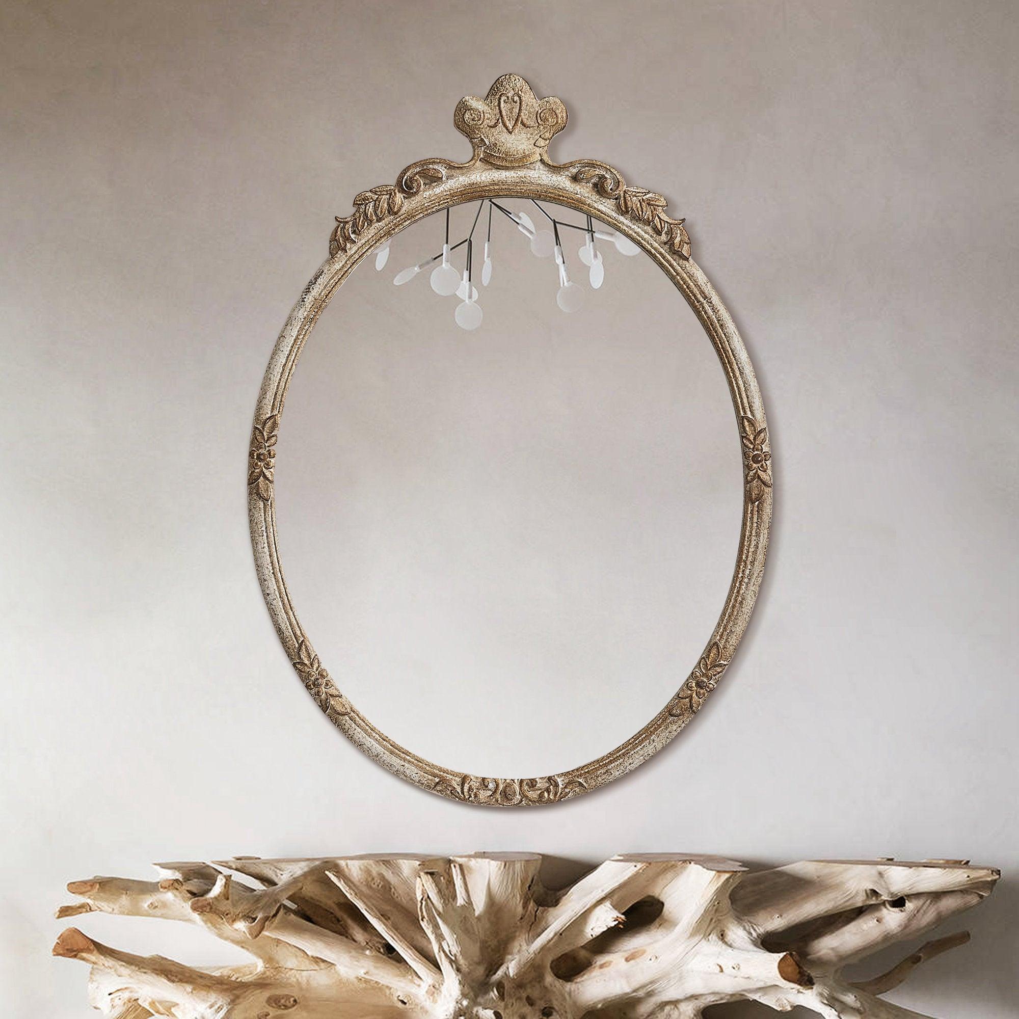 Rustic Wood Frame Oval Wall Mirror - Traditional Decorative Hanging Mirror for Living Room, Bedroom & Entryway Decor