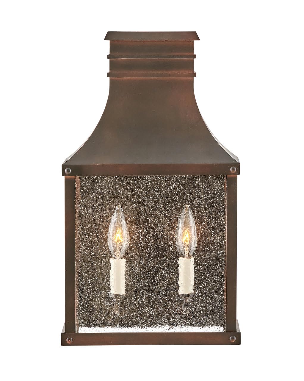 Hinkley Beacon Hill Medium Wall Mount Outdoor Lantern - Estate Series, 2-Light Aluminum Fixture with Clear Seedy Glass & Blackened Copper Finish - Perfect for Porch, Patio, and Garden Lighting