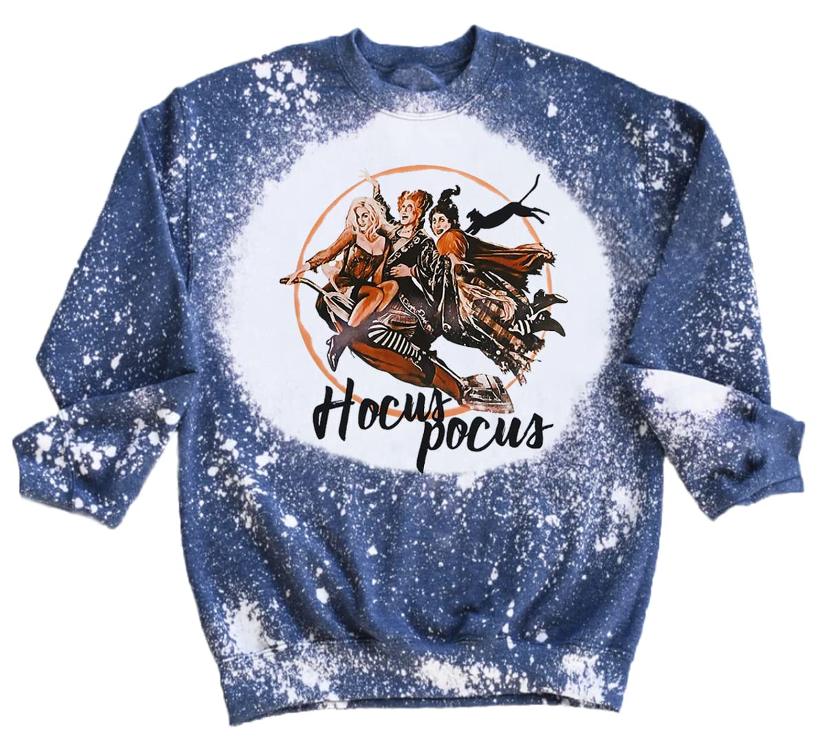 Funny Hocus Pocus Halloween Graphic Tee for Women - Sanderson Sisters Bleached Long Sleeve Pullover Sweatshirt | Fall Festival Outfit, Costume Party & Spooky Season Fashion