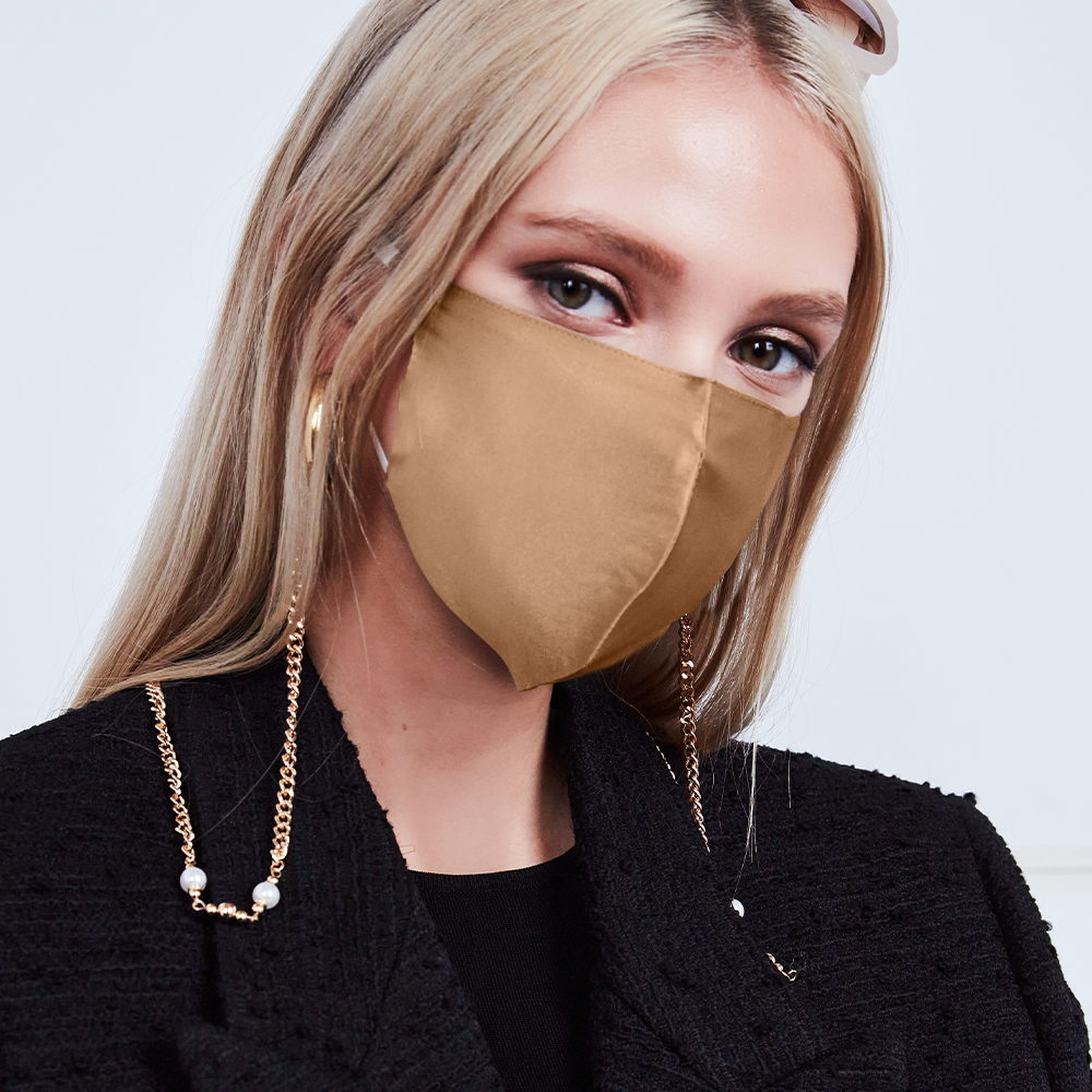 Luxury Silk Face Mask in Champagne - Breathable & Comfortable for Daily Wear, Travel, and Special Occasions