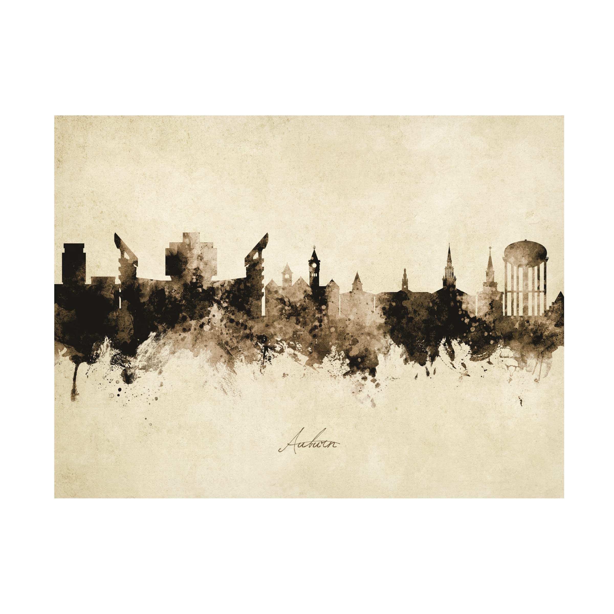 Michael Tompsett Auburn Alabama Skyline Vintage Canvas Art Print - Wall Decor for Living Room, Bedroom & Office - Trademark Fine Art Collection