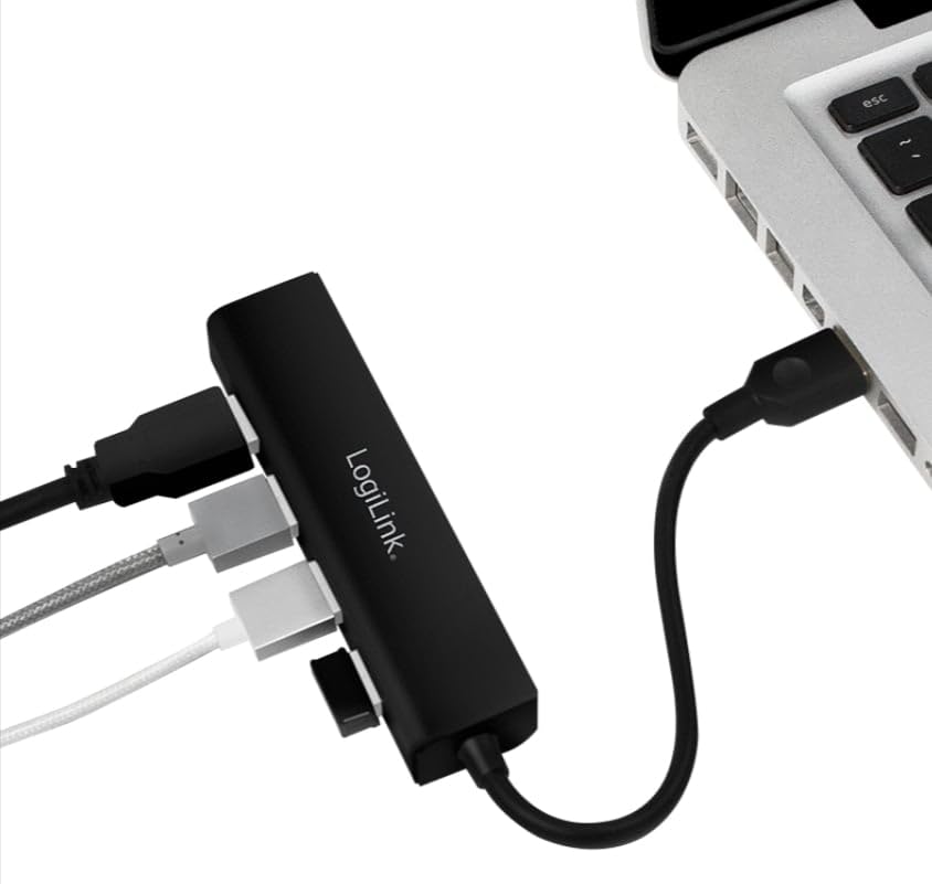 Logilink UA0295 4-Port USB 3.0 Hub SuperSpeed Data Transfer - Perfect for Laptop, PC, Mac, Gaming & Home Office Setup