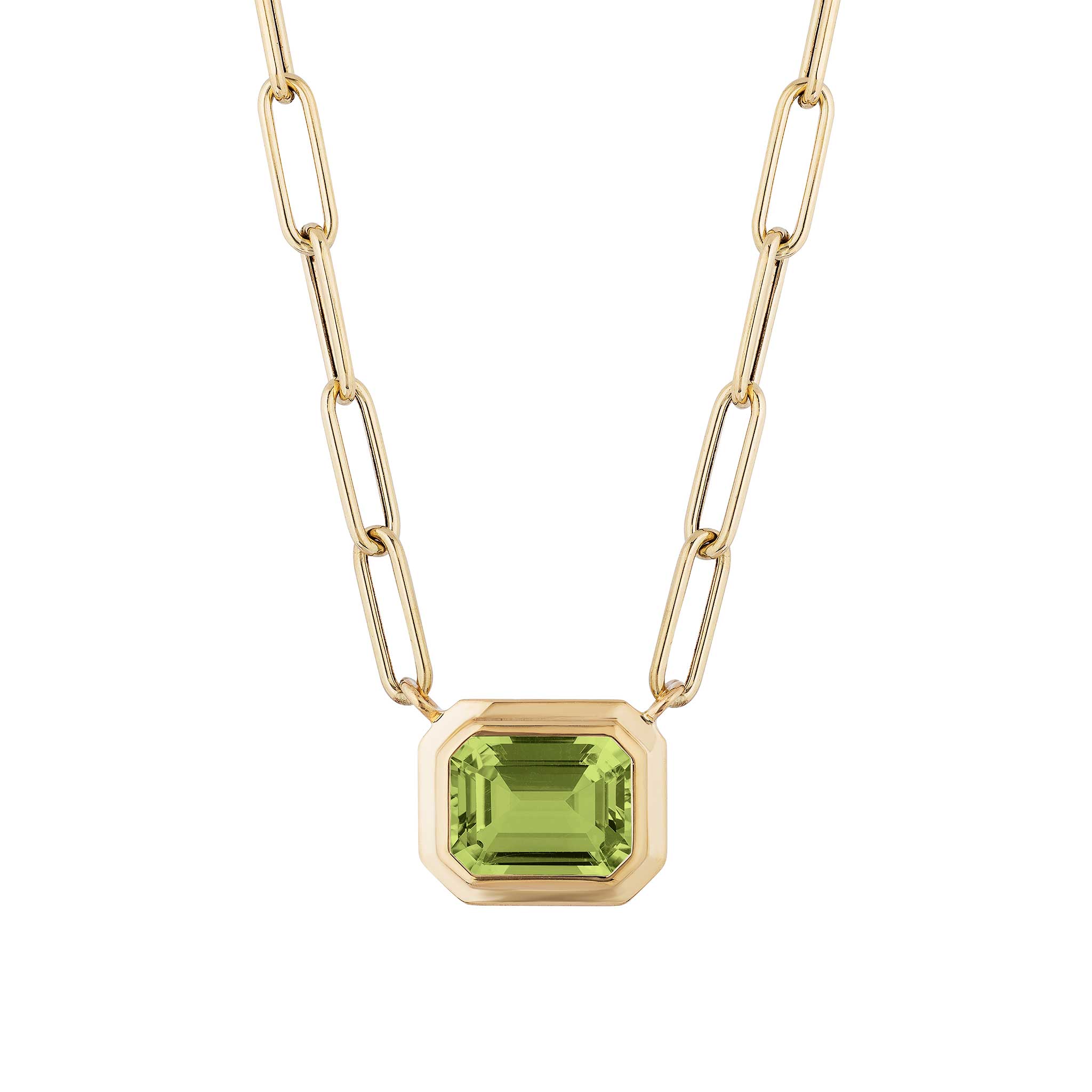 Goshwara Emerald Cut Peridot 18K Gold Pendant Necklace | Elegant Jewelry for Women | Perfect for Weddings, Parties & Special Occasions